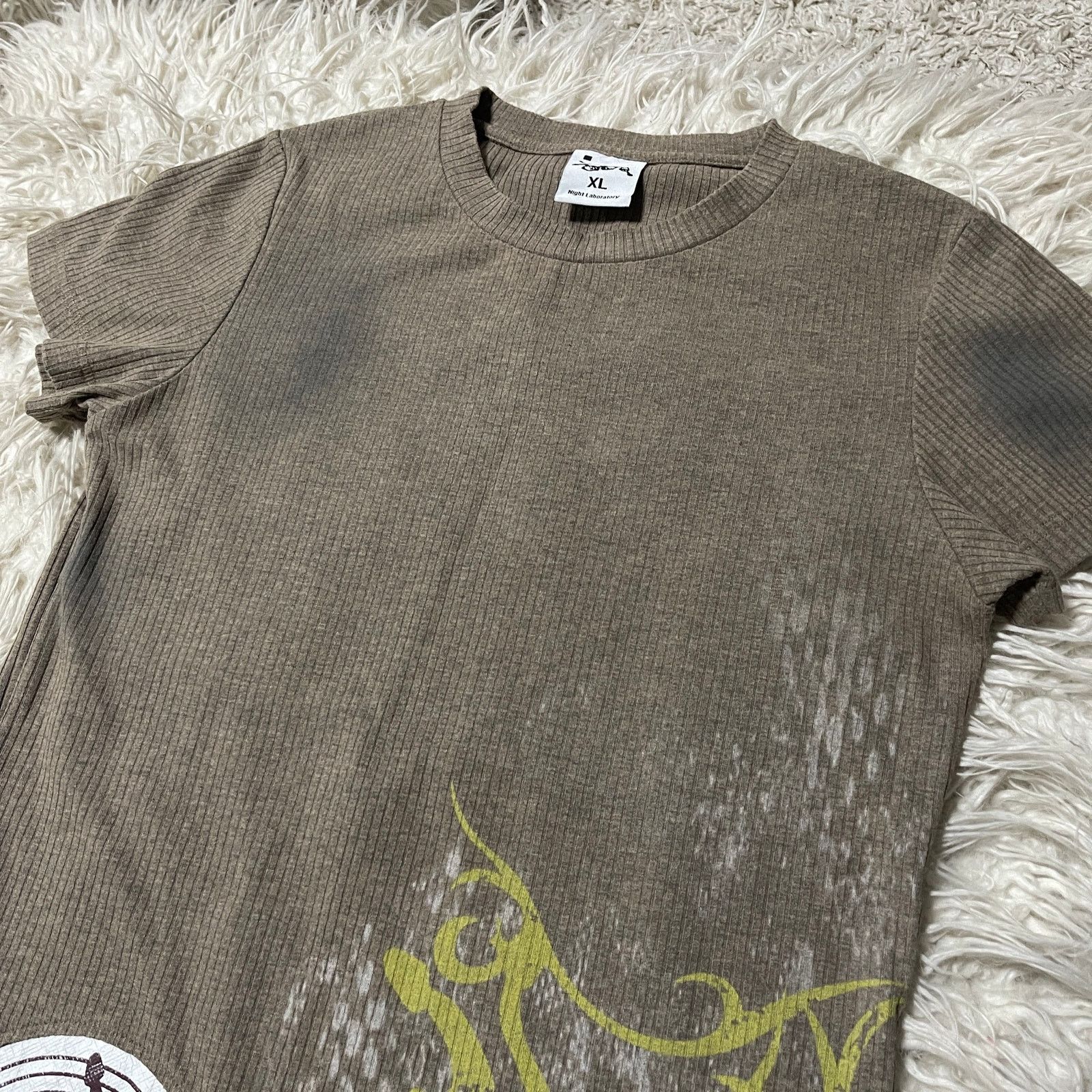 Hysteric Glamour Y2k Streetwear Graphic Thermal Knitted T-Shirt Beige Brown Size US XL / EU 56 / 4 - 6 Thumbnail