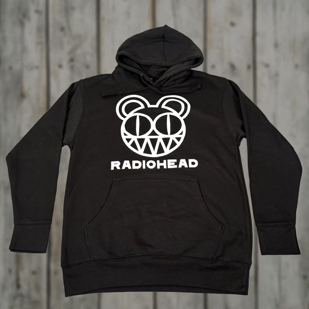 Vintage Radiohead Hoodie Mens M Black Pullover Graphic Print Kangaroo Pocket Lined Band Music Bearhead Fleece Size US M / EU 48-50 / 2 - 1 Thumbnail