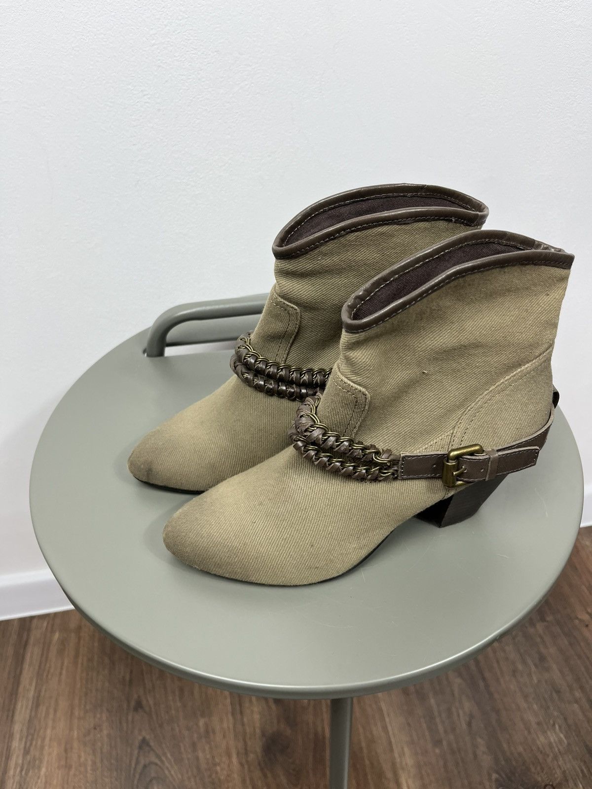 ASH ASH Ankle Boots Beige Canvas Chain Strap EU 36 Size US 5 / IT 35 - 6 Thumbnail