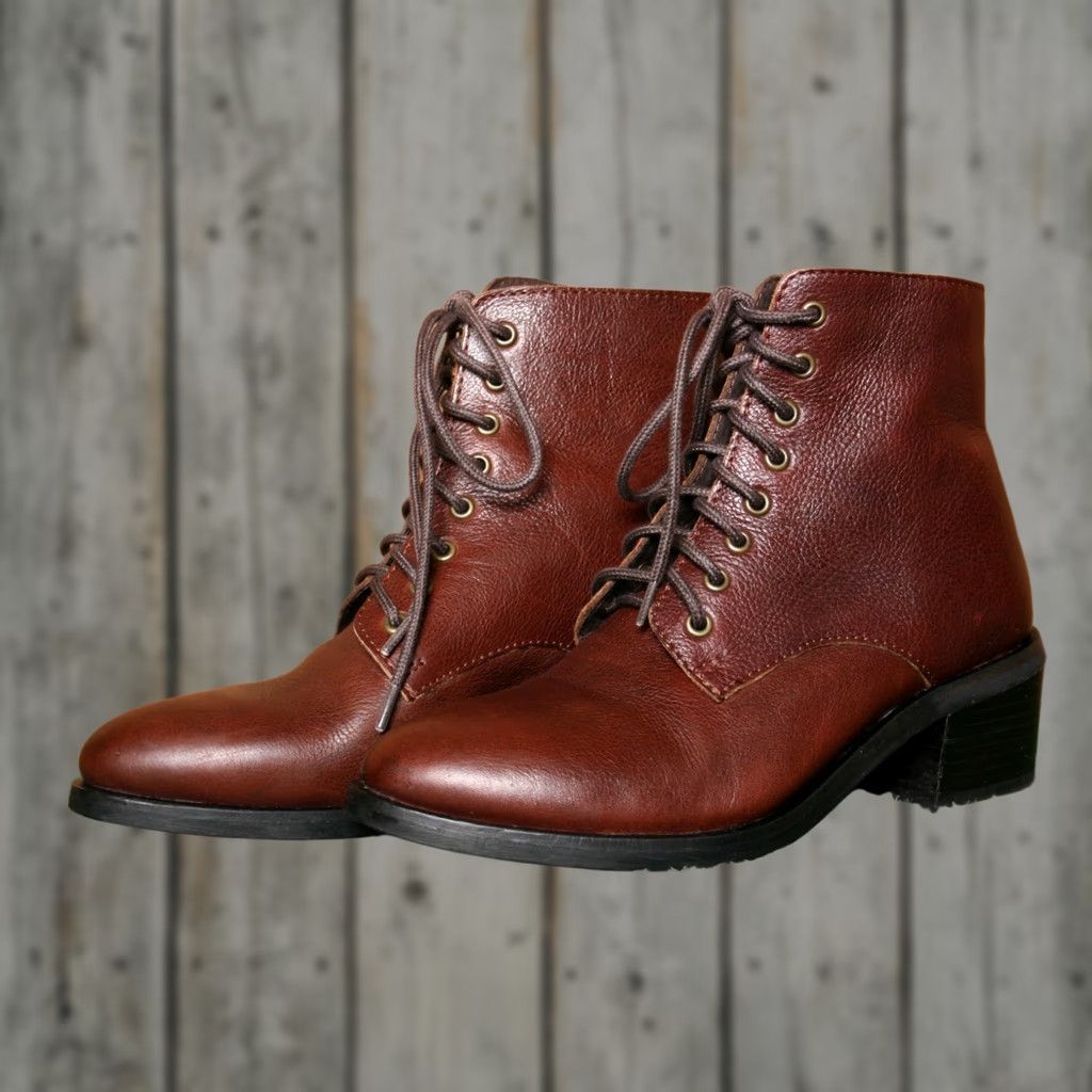 Jeffrey Campbell JEFFREY CAMPBELL Gamin Brown Leather Block Heel Ankle Boots - Bootie Women US 7 EU 38, Mid Heel, Leather, 2" Heel, Brown, Size 7, Womens Size US 7 / IT 37 - 1 Thumbnail