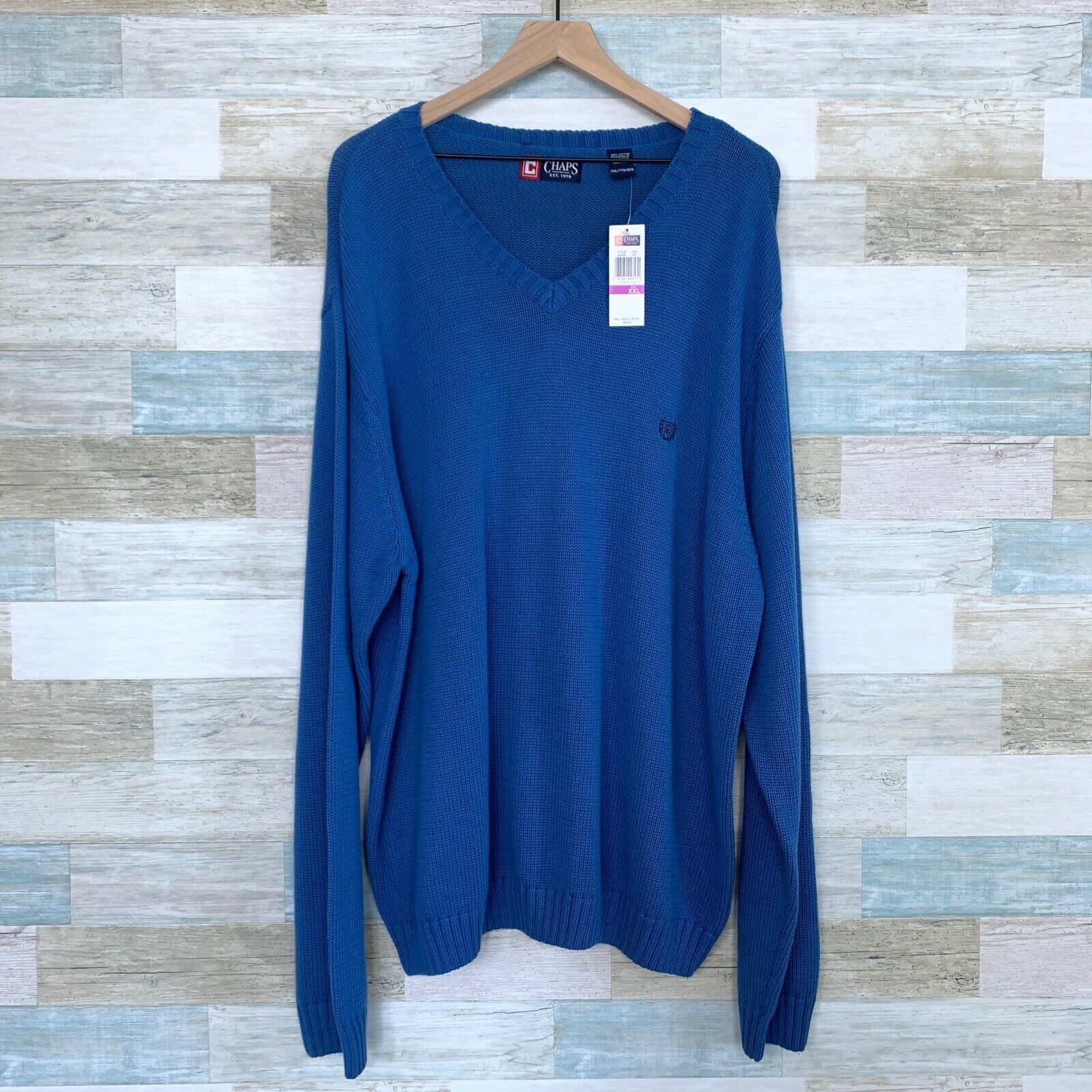 Chaps Chaps Ribbed V Neck Sweater Blue Cotton Knit Mens Size XXL Size US XXL / EU 58 / 5 - 1 Thumbnail
