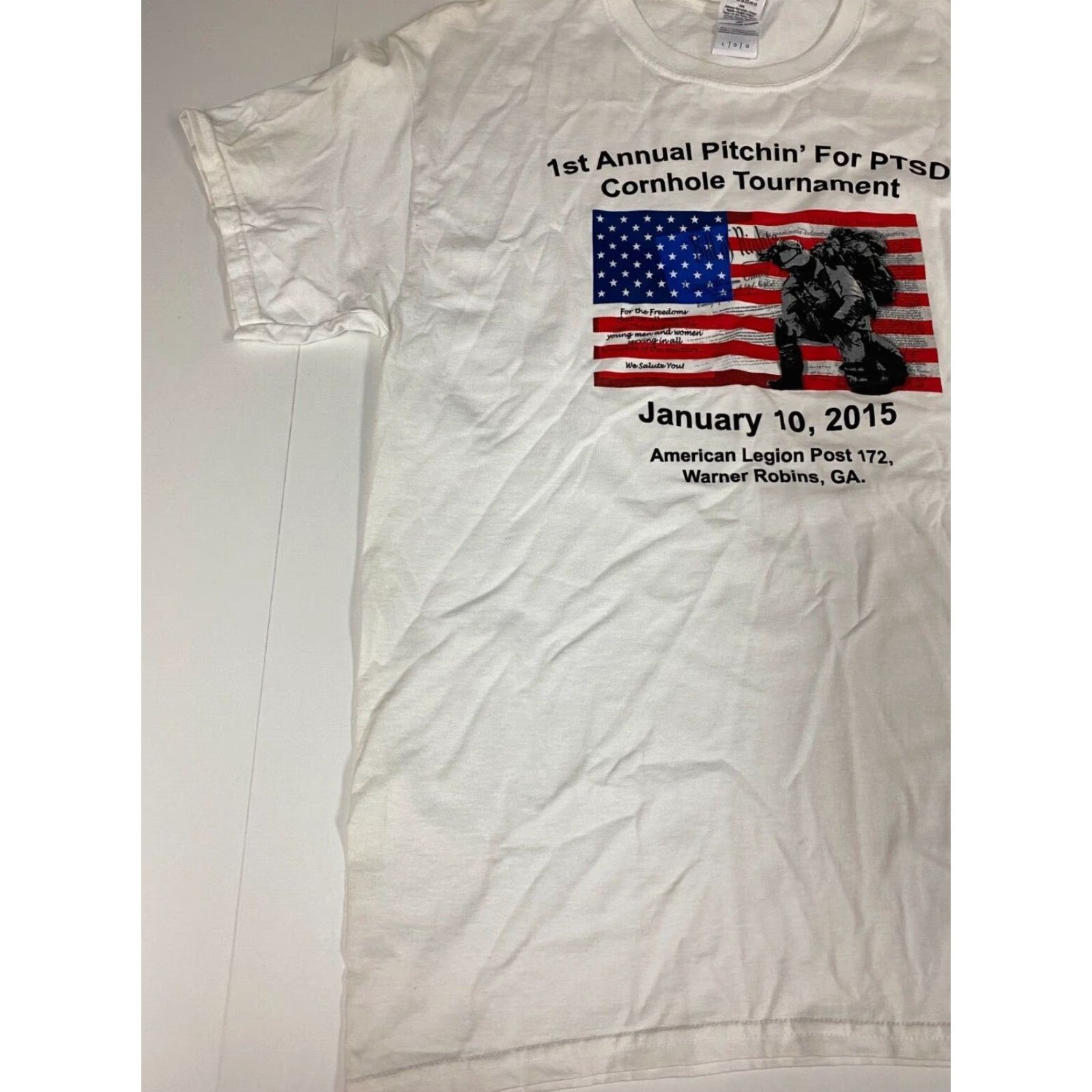Gildan Gildan Mens T-Shirt Cornhole Tournament White Large Short Sleeve Crew Neck Logo Stretch Classic PTSD Twin Forks Boys? Size US L / EU 52-54 / 3 - 3 Thumbnail