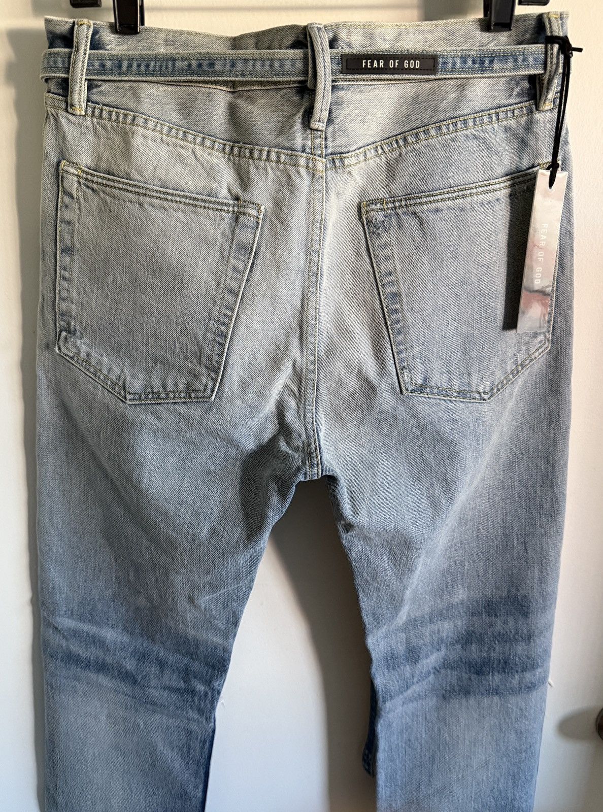 Designer × Fear of God NEW FOG 6th collection blue ripped distressed STRAIGHT JEANS Size US 32 / EU 48 - 4 Thumbnail
