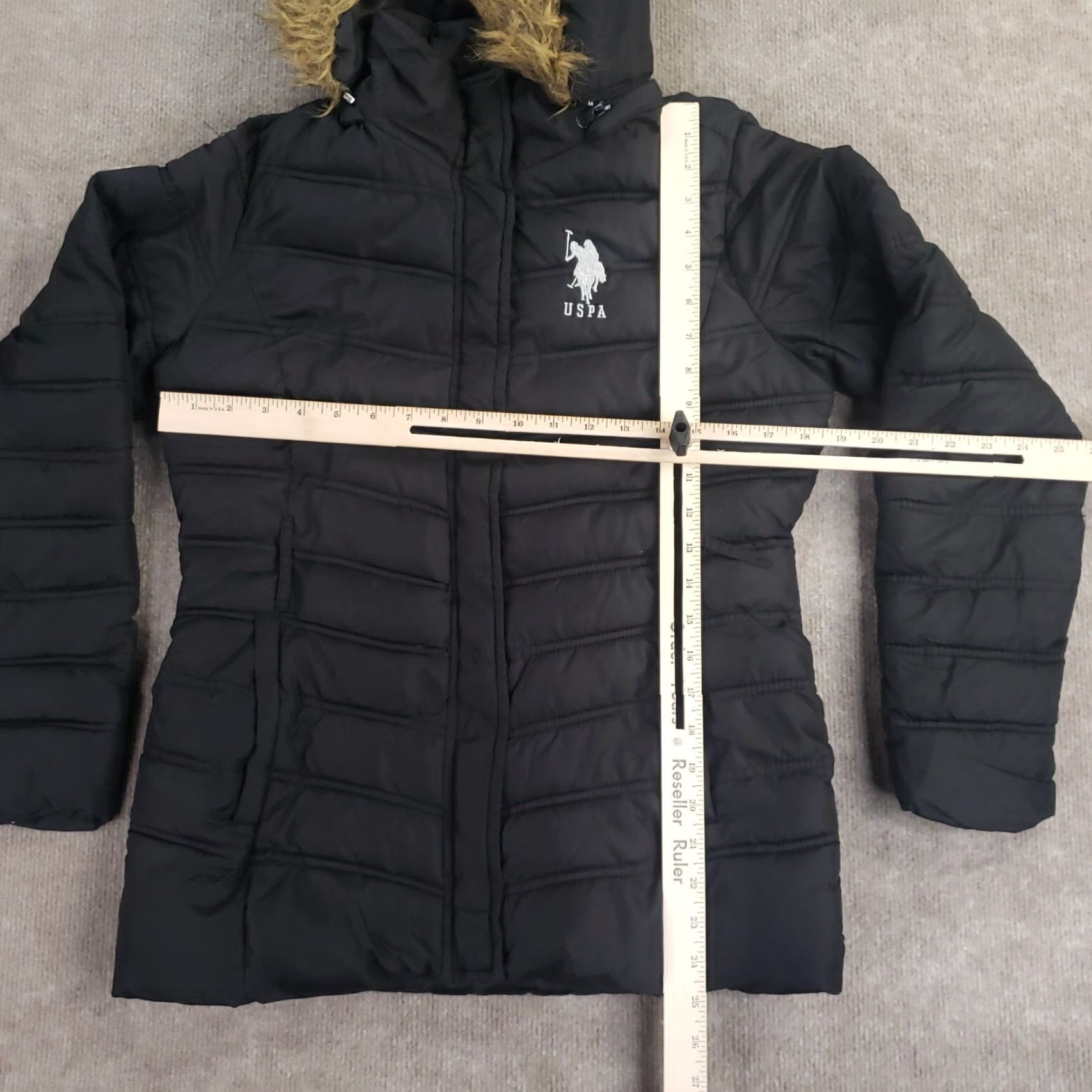 Vintage US Polo Assn. Puffer Jacket Womens Medium Black Full Zip Removable Faux Fur Hood Winter Size M / US 6-8 / IT 42-44 - 2 Thumbnail