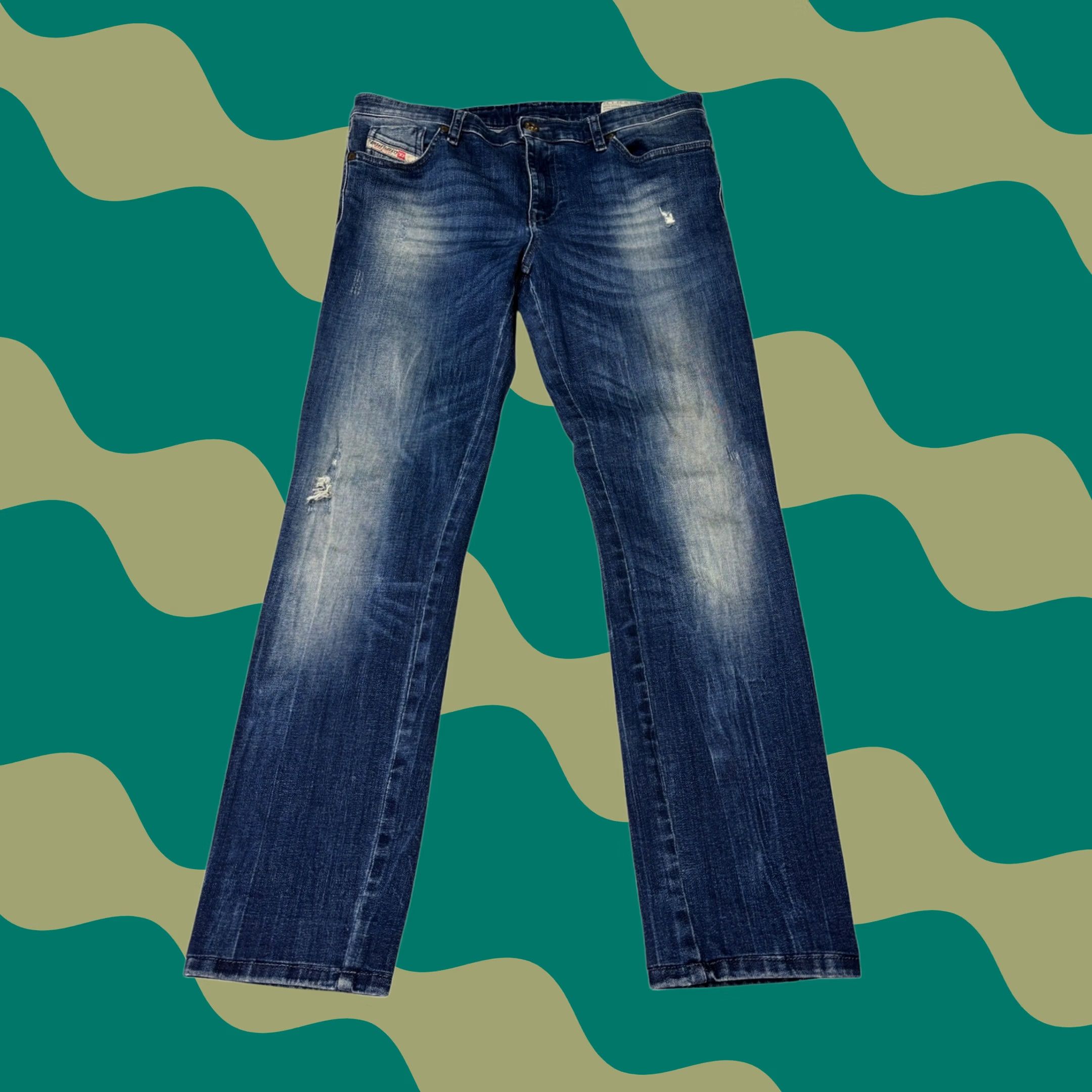 Diesel Diesel Skinzee Jeans Medium Wash 32W 28L Slim Skinny Denim Stretch 5-Pocket Womens Casual City Retro Belted Patch Distressed Size 24" / US 00 / IT 34 - 1 Thumbnail