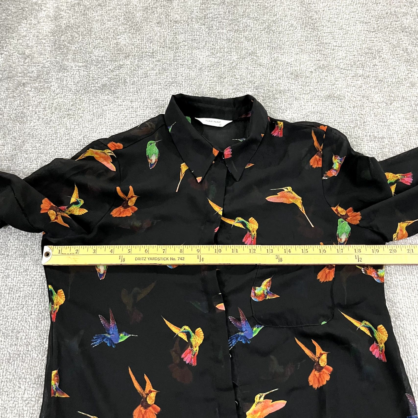 Vintage NAF NAF Shirt Womens 40 Black Sheer Hummingbird Button Up Vintage Paris 80s Womens Shirt Black Silk Blend Vintage Paris 80s Size S / US 4 / IT 40 - 4 Thumbnail