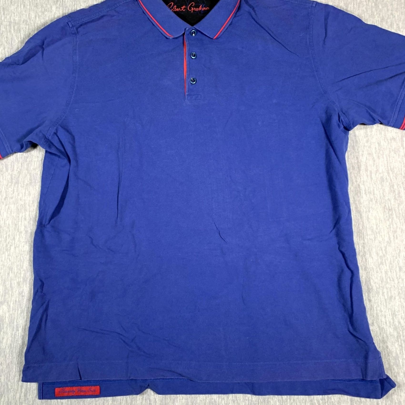 Robert Graham Robert Graham Mens Polo Shirt Blue 2XL Classic Fit Short Sleeve Cotton Red Trim Size US XXL / EU 58 / 5 - 3 Thumbnail