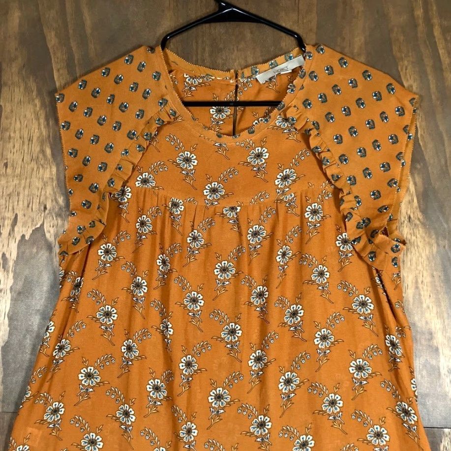Loft LOFT Blouse Floral Cap Sleeve Button Back Closure Medium Womens Mustard Yellow Size M / US 6-8 / IT 42-44 - 2 Thumbnail