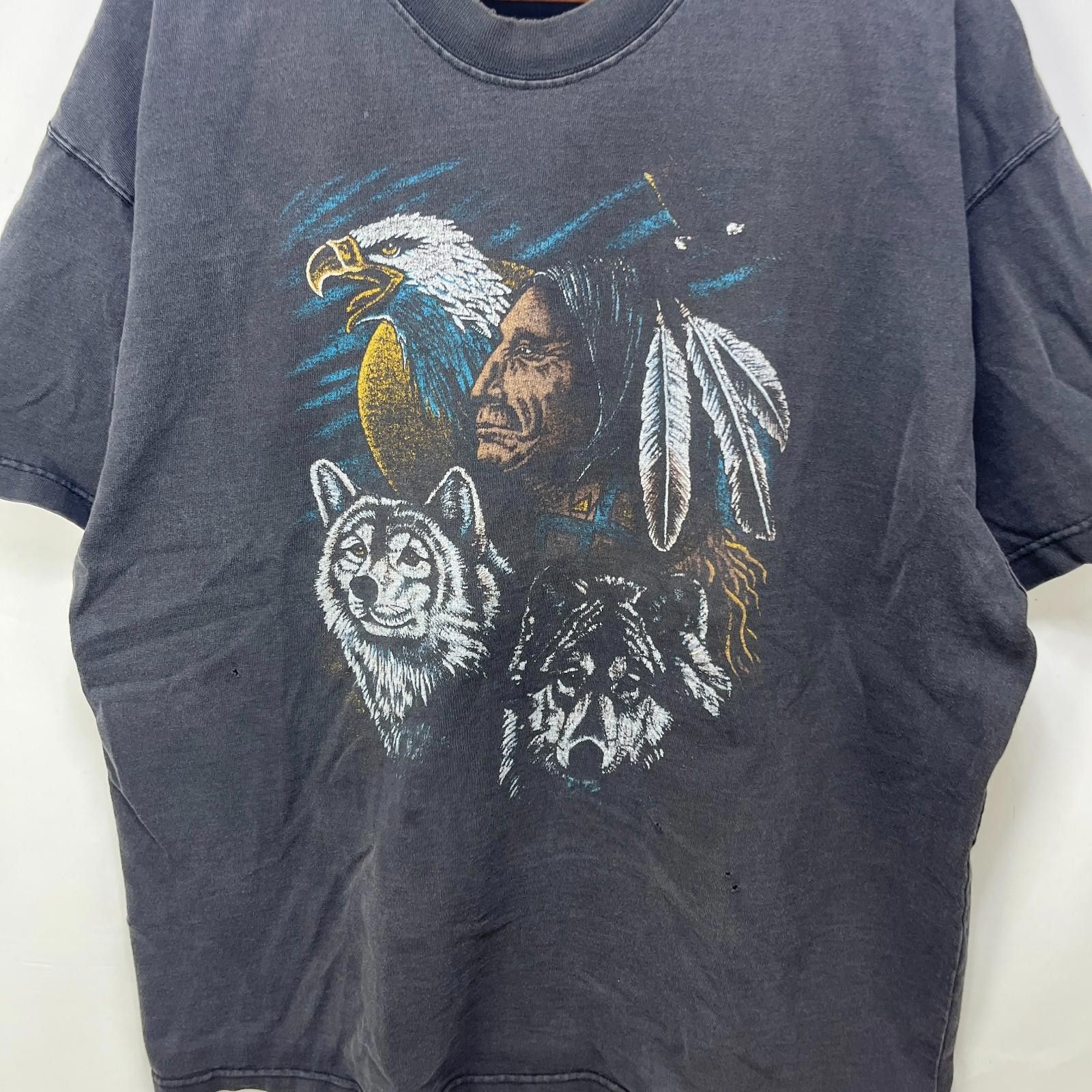 Vintage Vintage 90s Sun Faded Native Biker Wolf Nature T Shirt 2XL Size US XXL / EU 58 / 5 - 2 Thumbnail