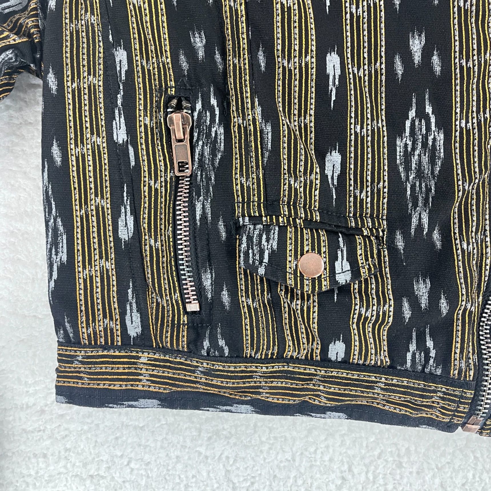 Urban Outfitters Urban Outfitters Moto Jacket Womens M Ikat Stripe Black Yellow Long Sleeve Jacket Size M / US 6-8 / IT 42-44 - 6 Thumbnail