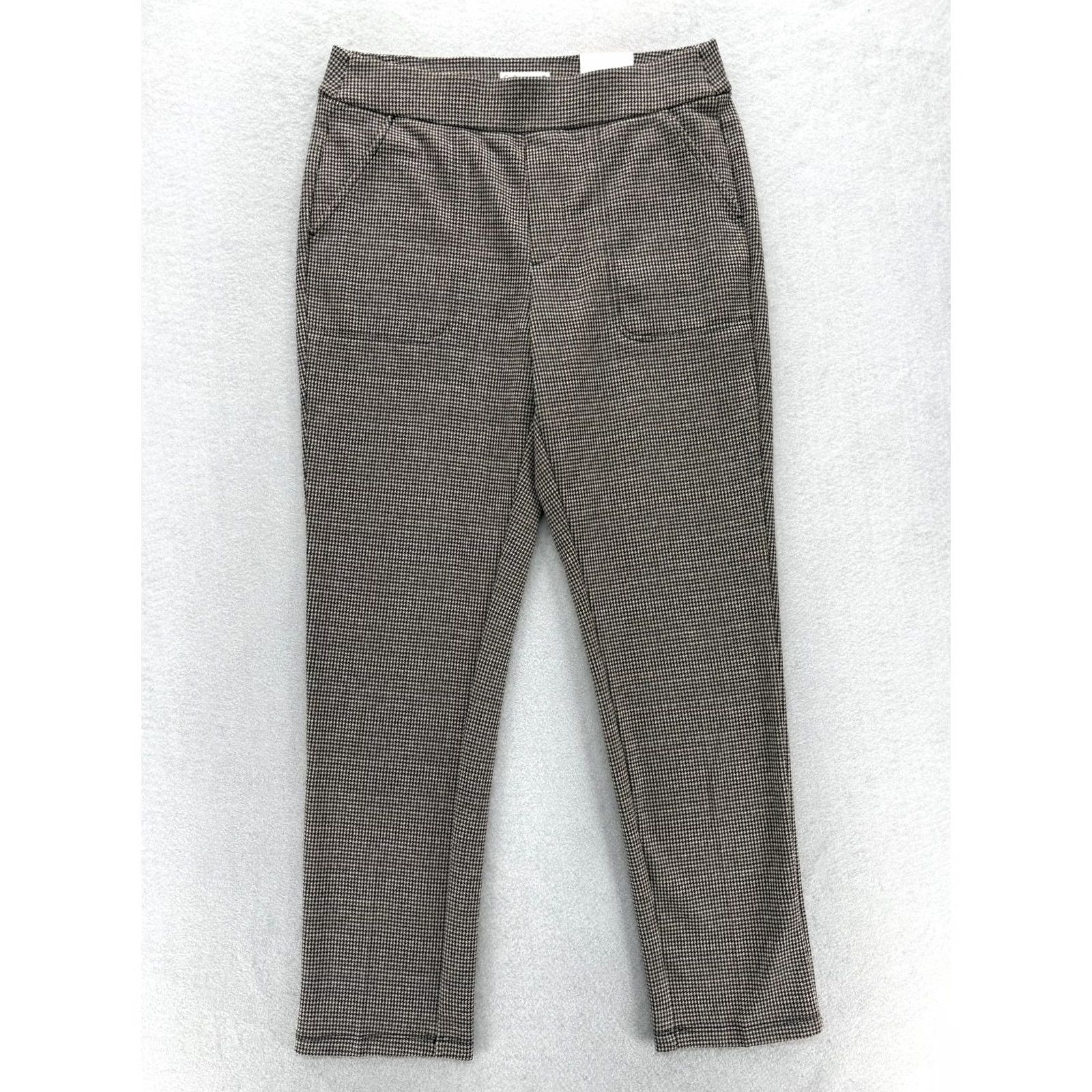 Croft & Barrow Croft & Barrow Ponte Straight Pants Womens Medium Brown Check Pull On Stretch Size 32" / US 10 / IT 46 - 2 Thumbnail