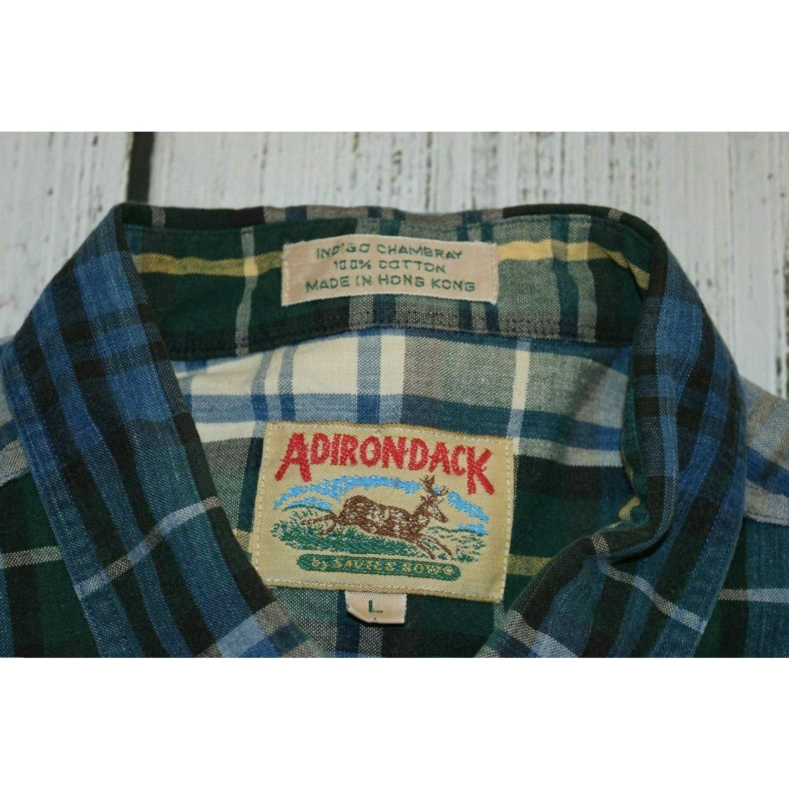 Vintage VINTAGE Adirondack Savile Row Cotton Mountain Chambray Shirt Large Mens Shirt Adult Large Green Indigo Chambray 1990s Mens Size US L / EU 52-54 / 3 - 6 Thumbnail