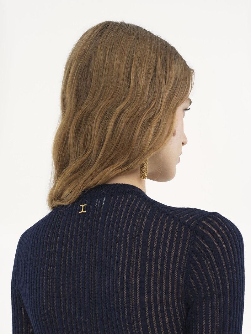 Chloe o1loc1c11125 Crewneck Fitted Sweater in Navy Size S / US 4 / IT 40 - 5 Thumbnail