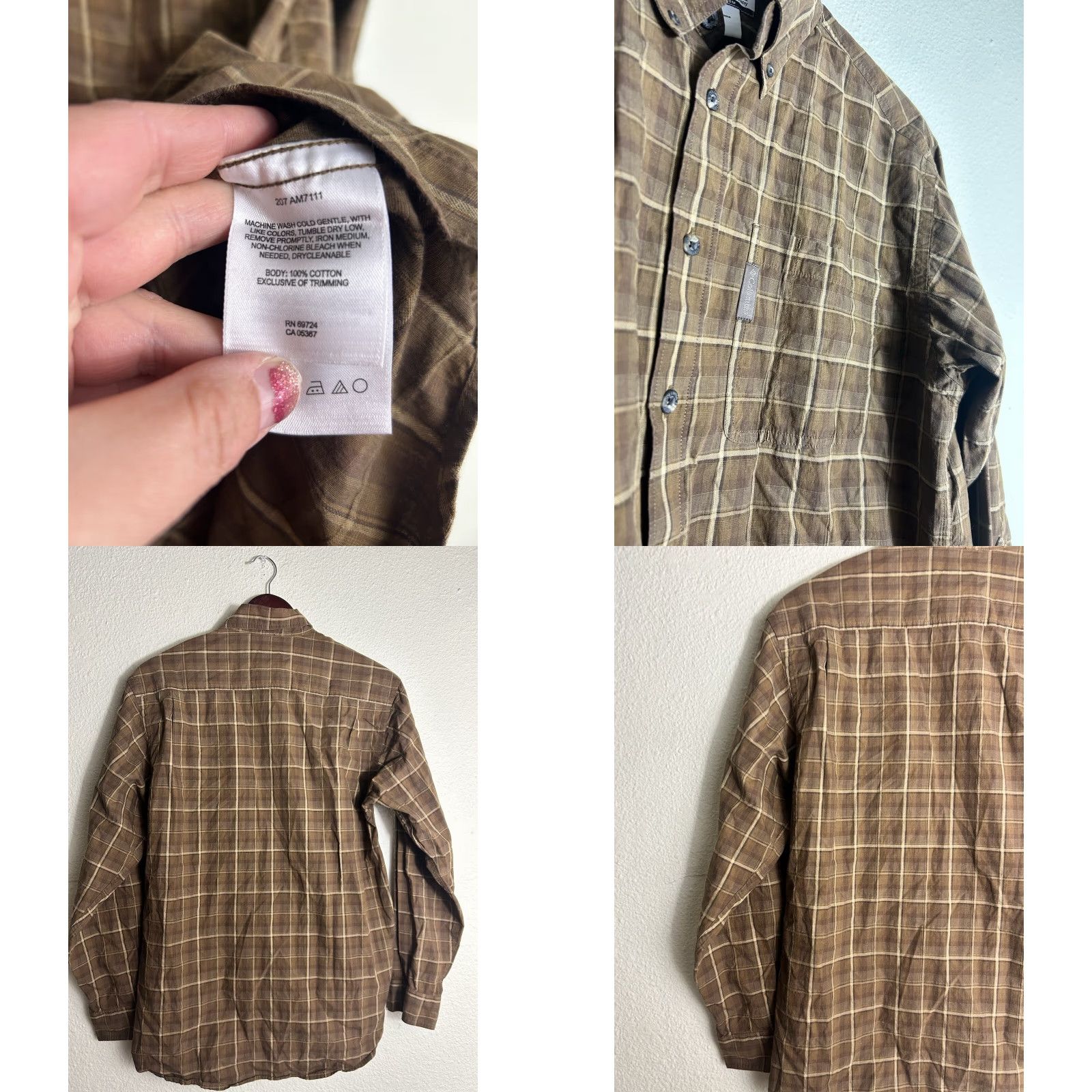 Vintage Columbia Shirt Mens Small Brown Plaid Cotton Button-Down Long Sleeve Size US S / EU 44-46 / 1 - 8 Thumbnail