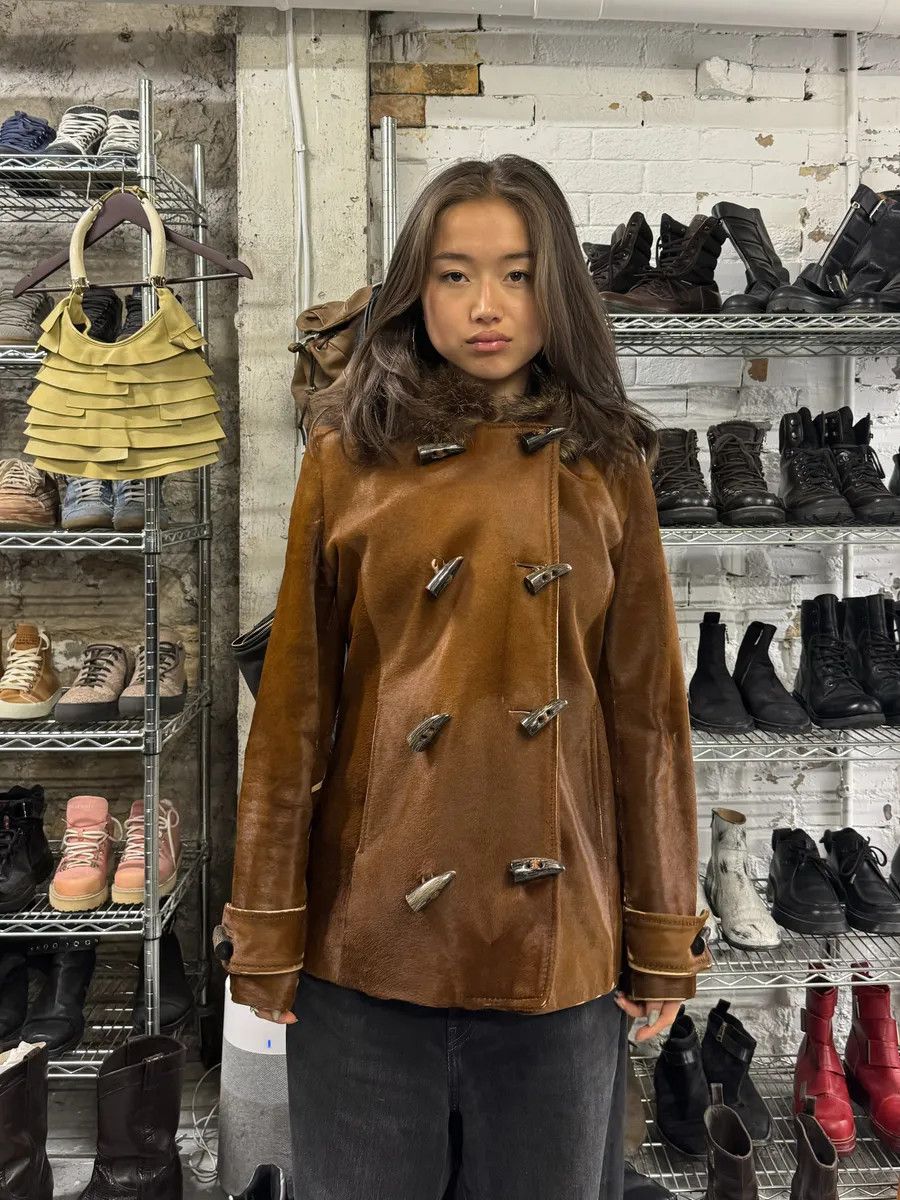 Designer × Dolce & Gabbana × Vintage FW2002 Dolce & Gabbana Pony Hair Camel Leather Duffle Coat Jacket Size M / US 6-8 / IT 42-44 - 2 Thumbnail