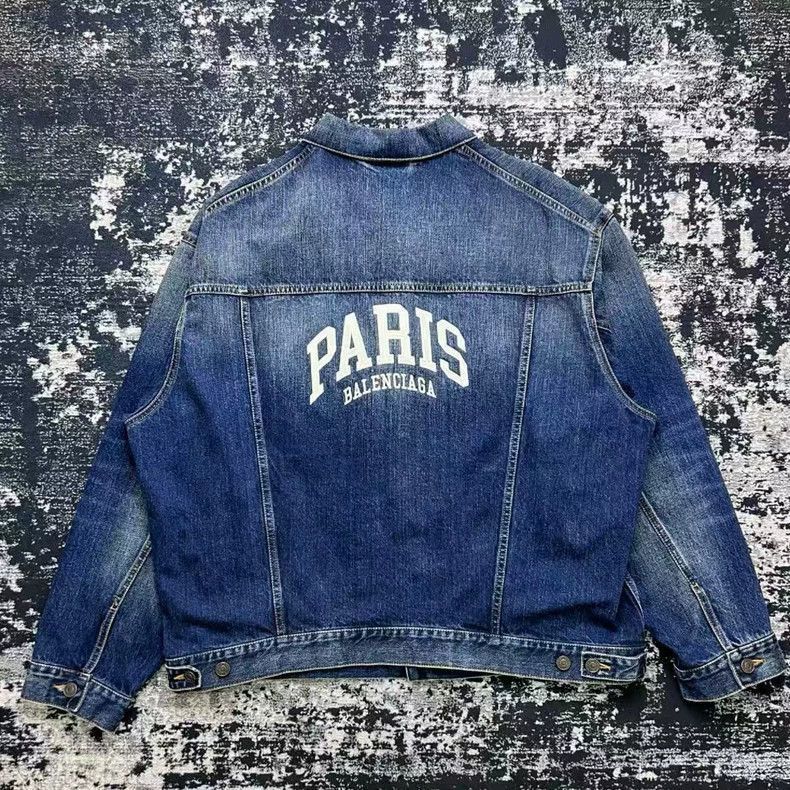 Balenciaga blue washed embroidered logo denim jacket-2506