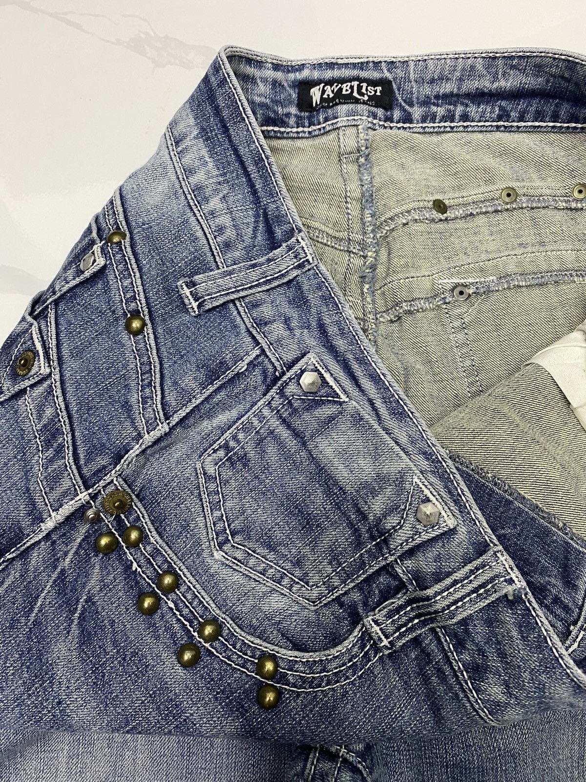 Japanese Brand × Tornado Mart 🔥FLARE JEANS METAL STUDDED WAVE LIST DISTRESSED DENIM JEANS Size US 36 / EU 52 - 7 Thumbnail