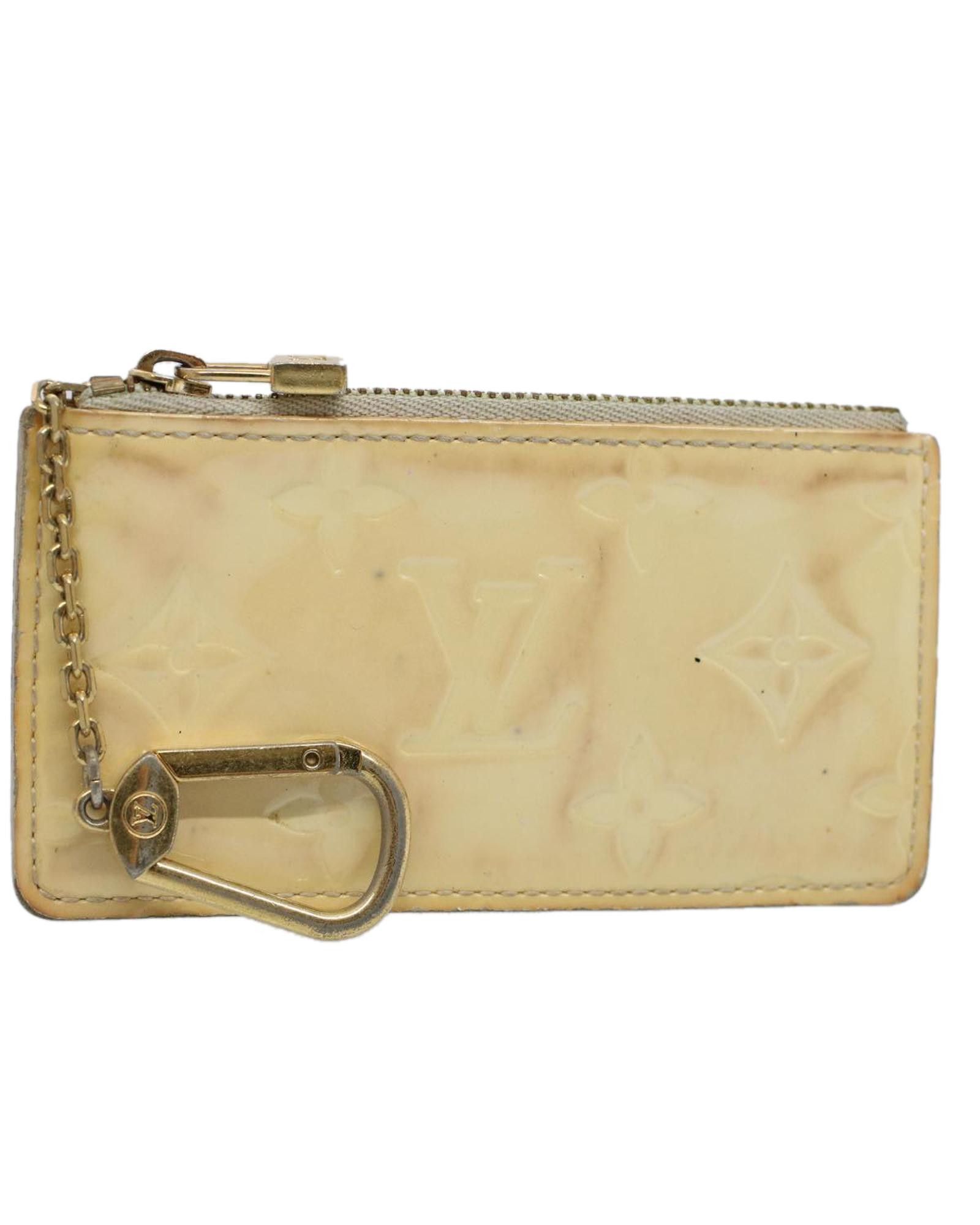 image of Louis Vuitton Monogram Vernis Pochette Cles Coin Purse in Perle, Women's