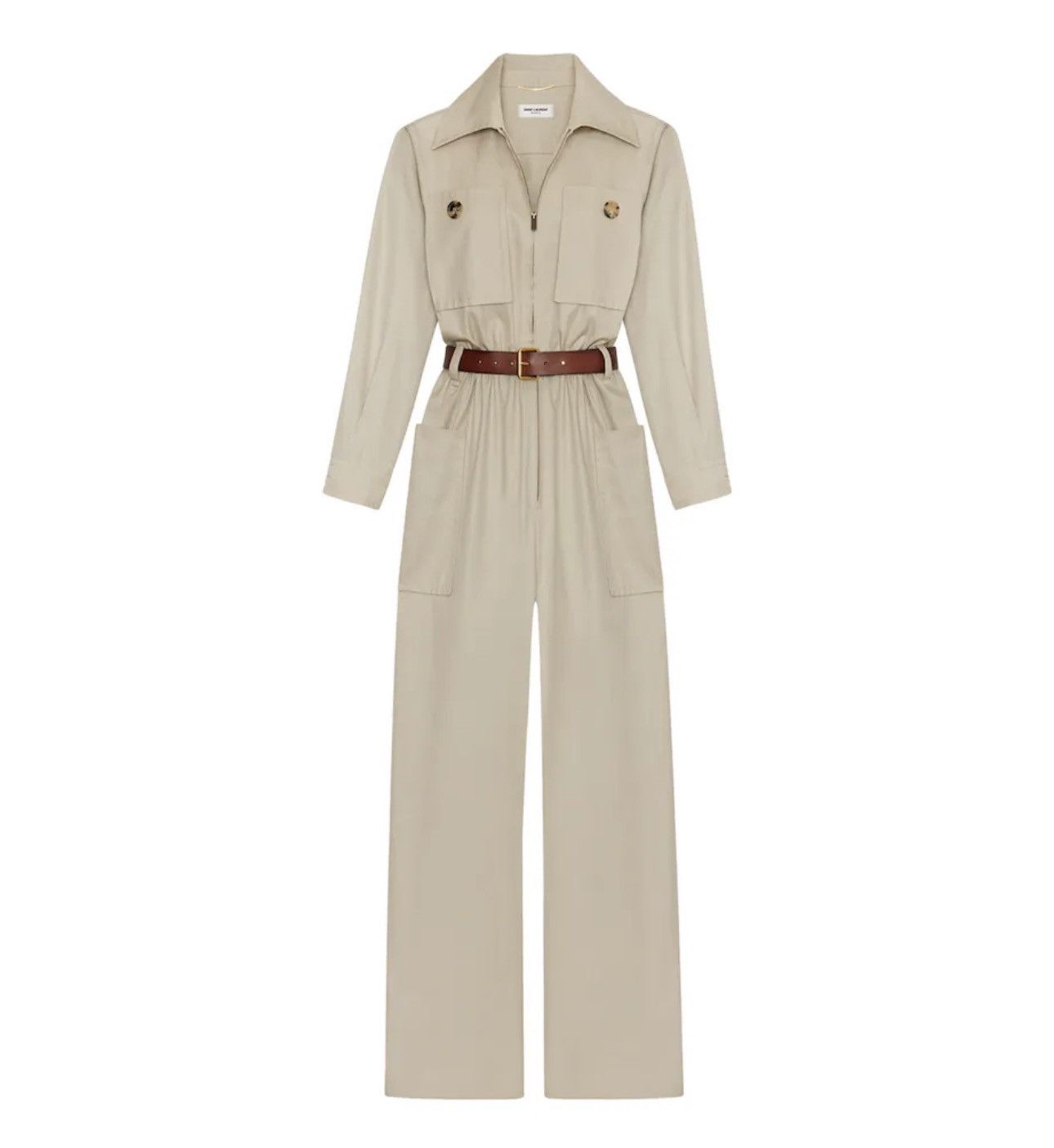 Saint Laurent Paris Saint Laurent New Safari Cotton Twill beige jumpsuit, size M Size 27" / US 4 / IT 40 - 1 Thumbnail