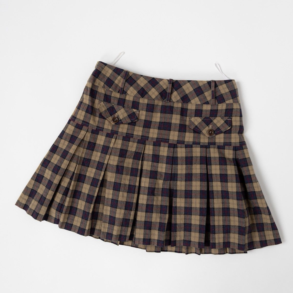 Other Hessnatur Womens Plaid Pleated Skirt Beige Blue Check Mini Size 30" / US 8 / IT 44 - 3 Thumbnail
