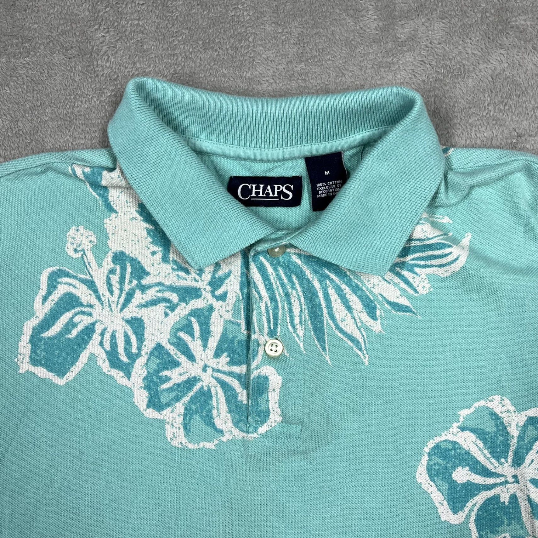 Chaps Chaps Polo Shirt Men Medium Aqua Blue Floral Print Short Sleeve EUC Size US M / EU 48-50 / 2 - 5 Thumbnail