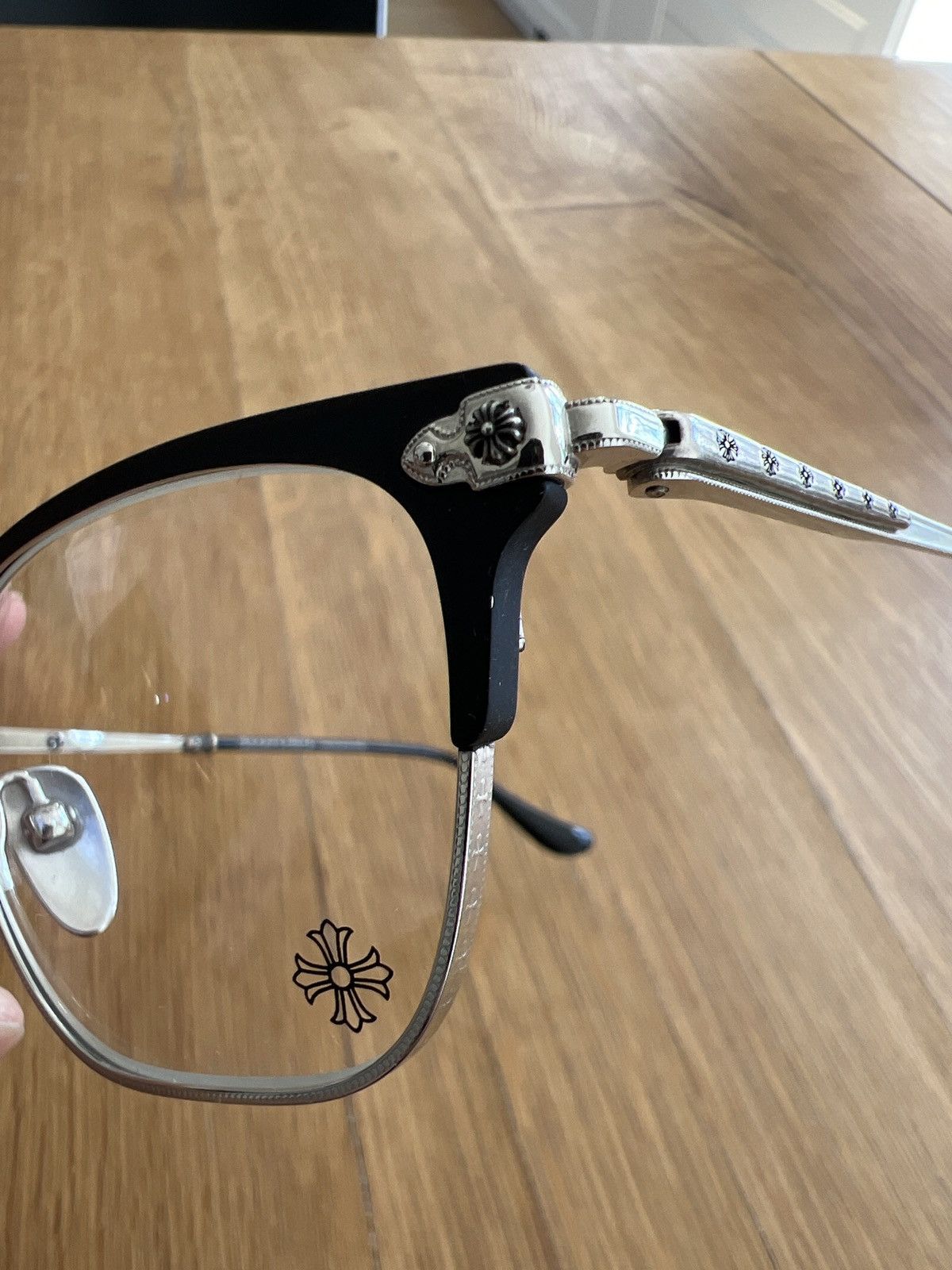 Chrome hearts glasses black silver plonker 52[]20-148