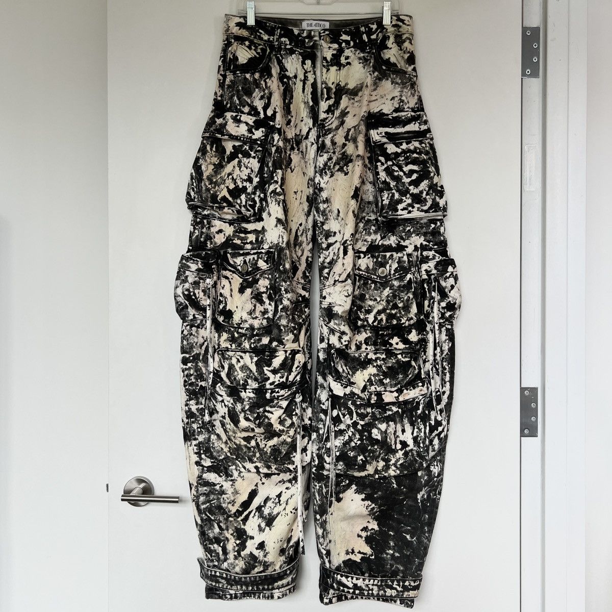 The Attico The Attico black cream abstract print wide leg cargo pants Size 27" / US 4 / IT 40 - 1 Thumbnail
