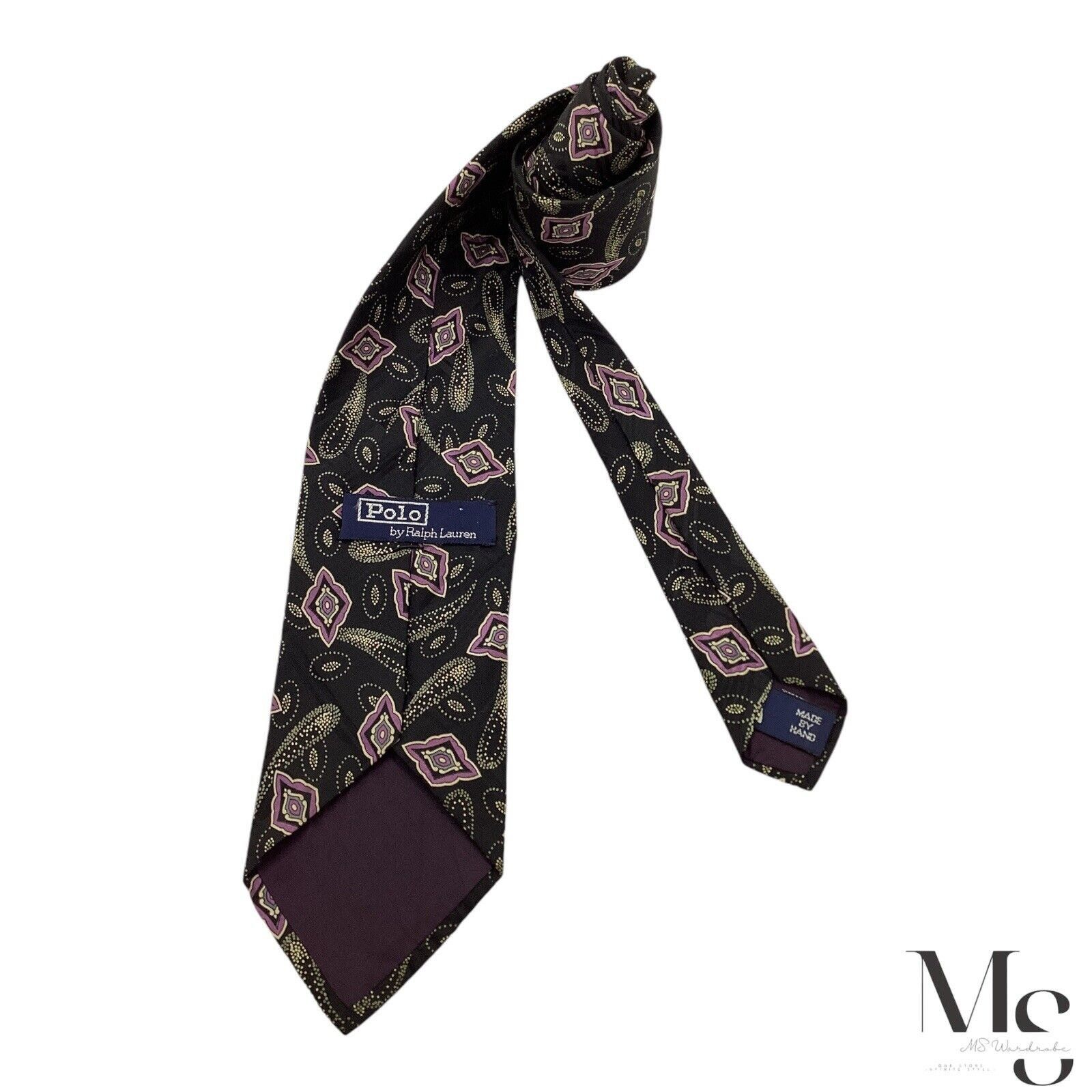 Polo Ralph Lauren POLO BY RALPH LAUREN Black Paisley Luxury Silk Tie H.Made In Size ONE SIZE - 2 Thumbnail