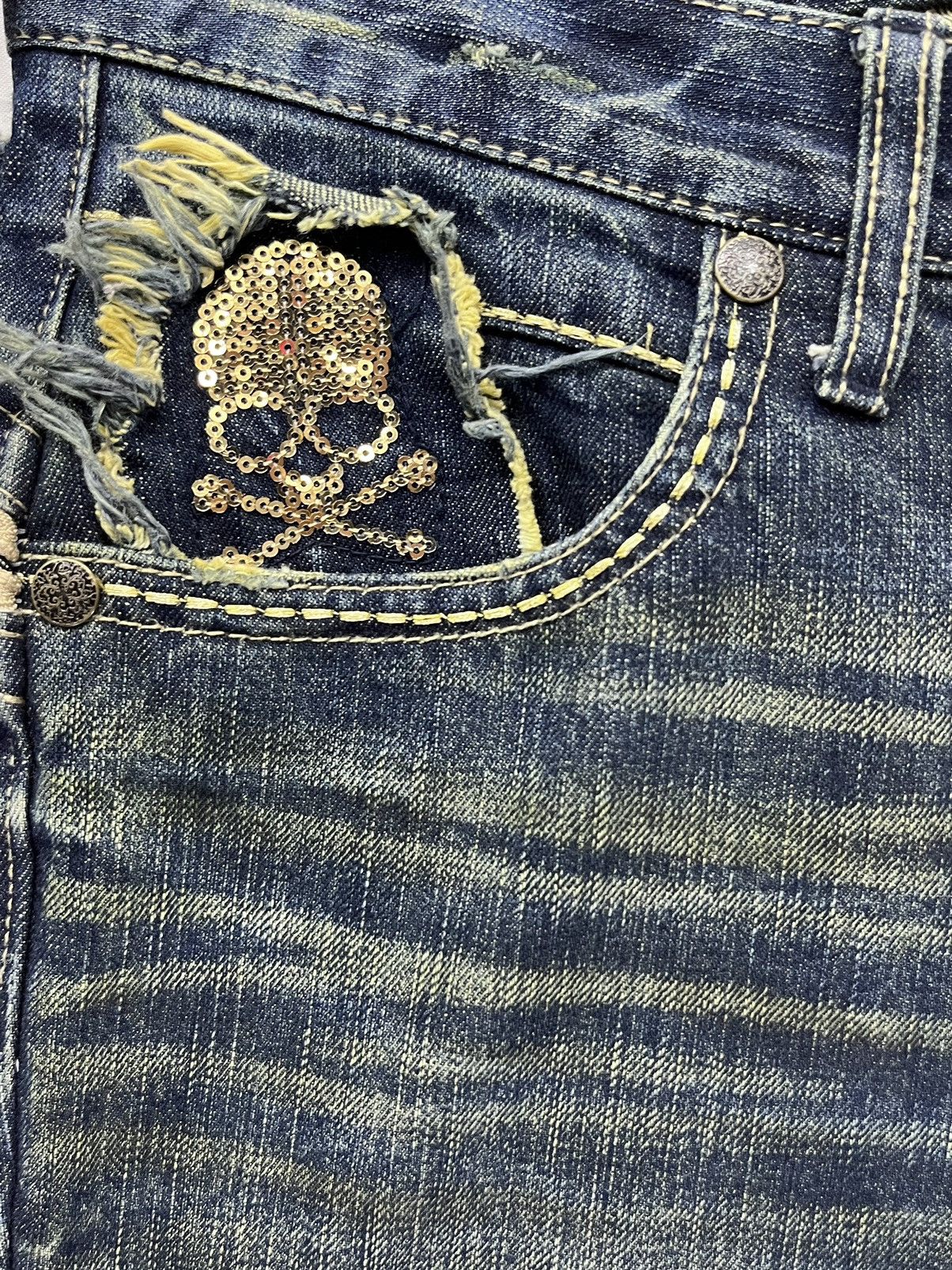 Vintage 🔥CLASSICAL ELF Punk Skull Crossbones Sequin Mudmax Denim Size 27" / US 4 / IT 40 - 4 Thumbnail