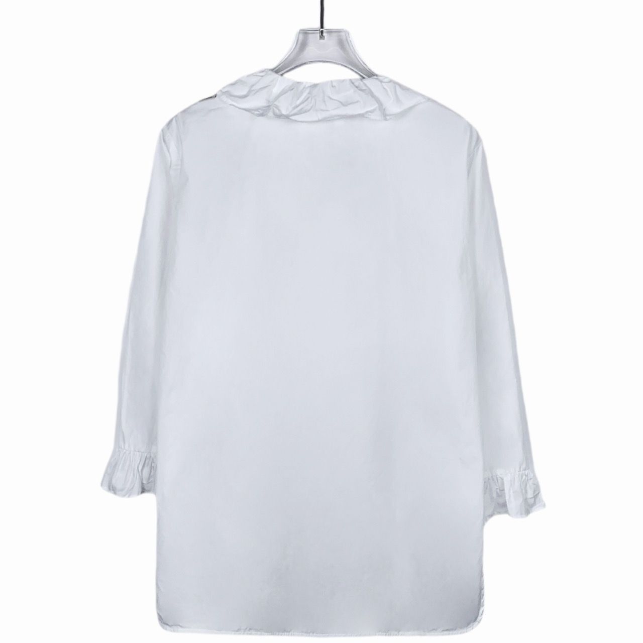 Max Mara Maxmara Logo Embellished Ruffle White Cotton Long Sleeve Shi Size ONE SIZE - 7 Thumbnail