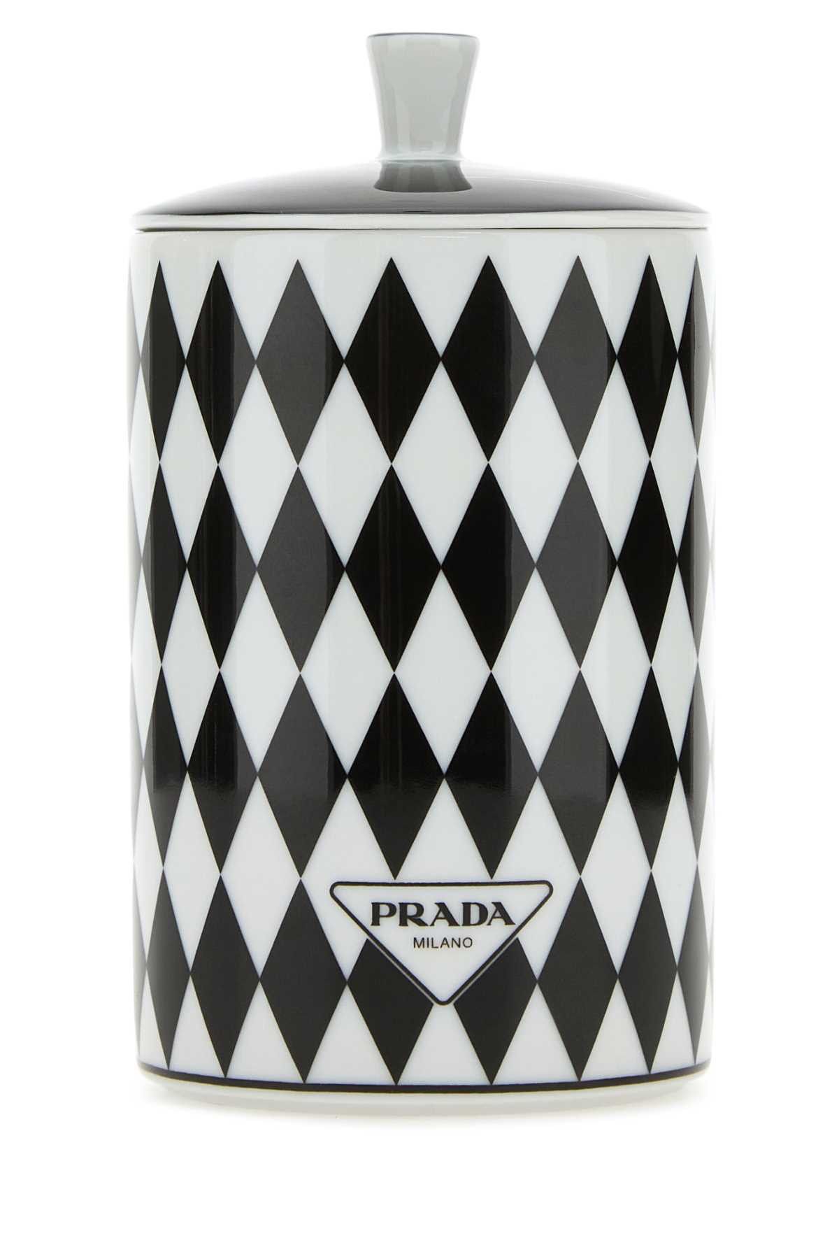 image of Prada Embellished Porcelain Candle in Printed, Men's