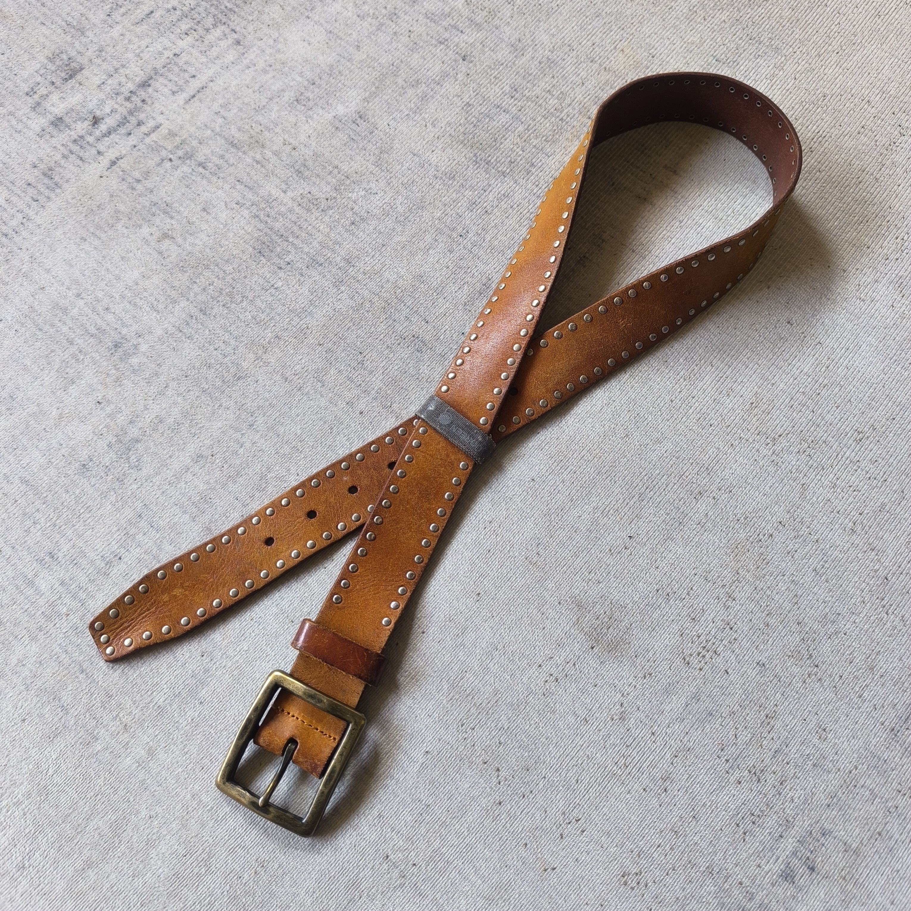 PPFM 💥Vintage solid brass garrison stud punk rock leather belt Size ONE SIZE - 10 Thumbnail