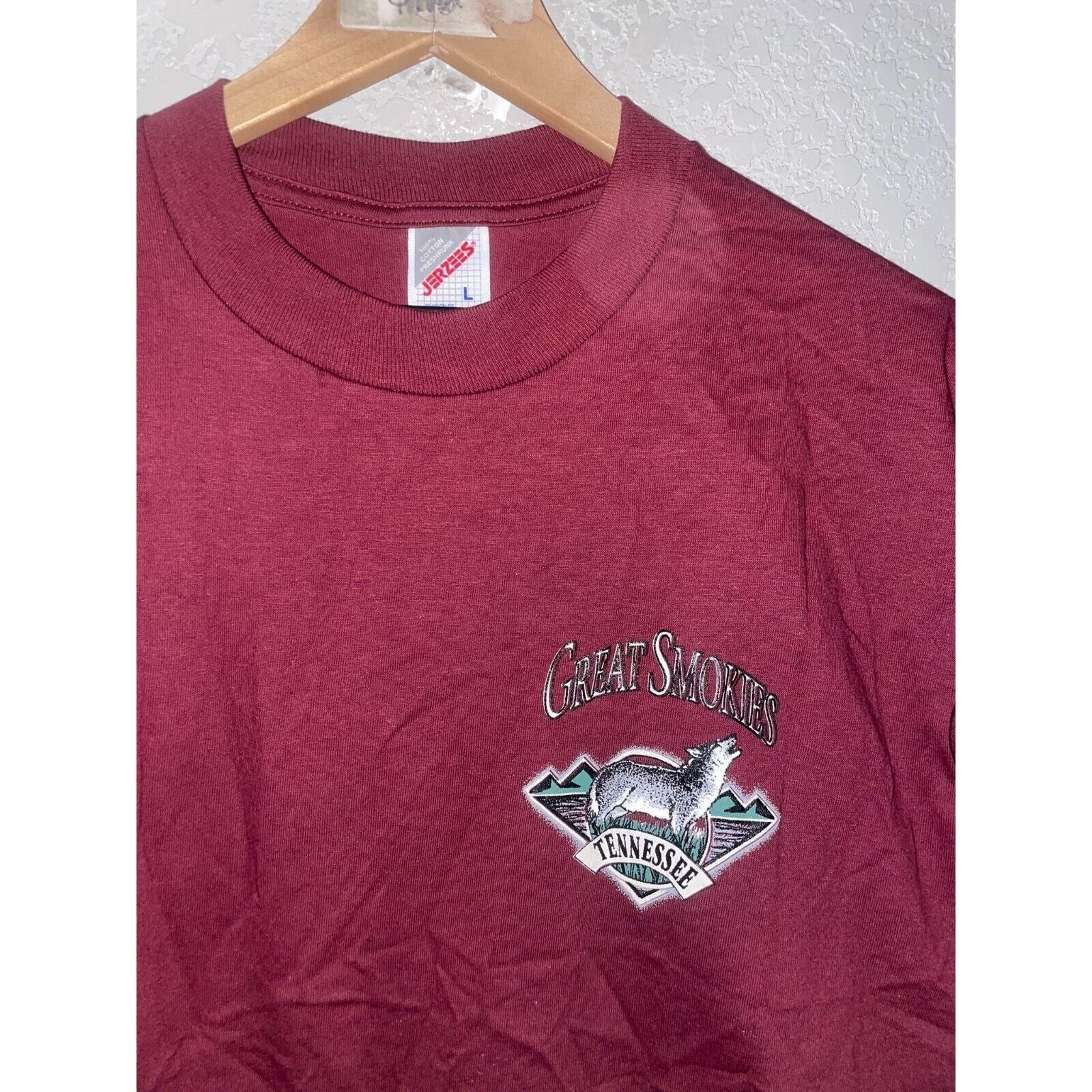 Jerzees Vintage Wolf Shirt Great Smokies Wilderness Red Tee VTG 90s Size US L / EU 52-54 / 3 - 3 Thumbnail