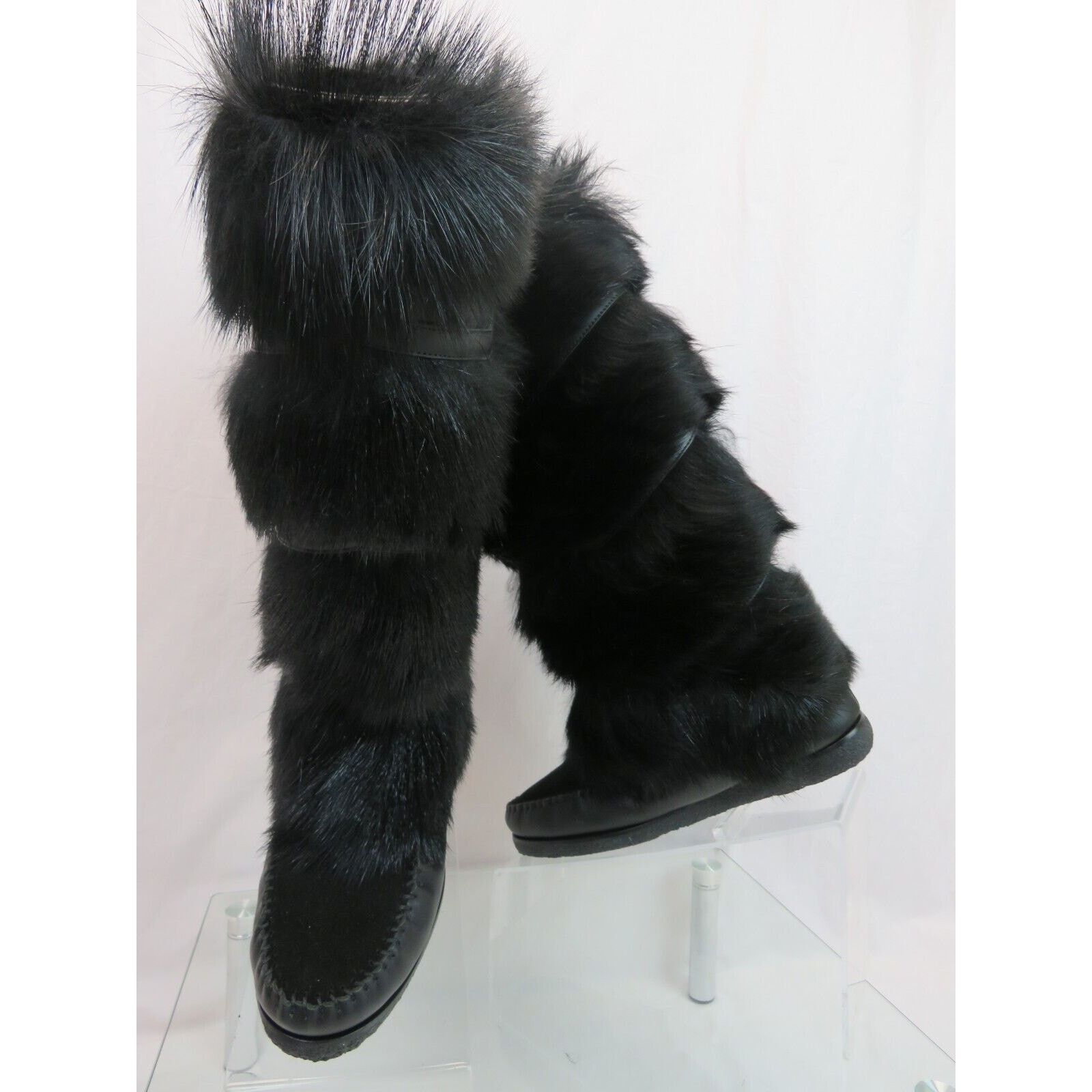 Yves Saint Laurent YSL BLACK FUR LEATHER SHEARLING LINING TALL BOOTS 37 Size US 7 / IT 37 - 2 Thumbnail