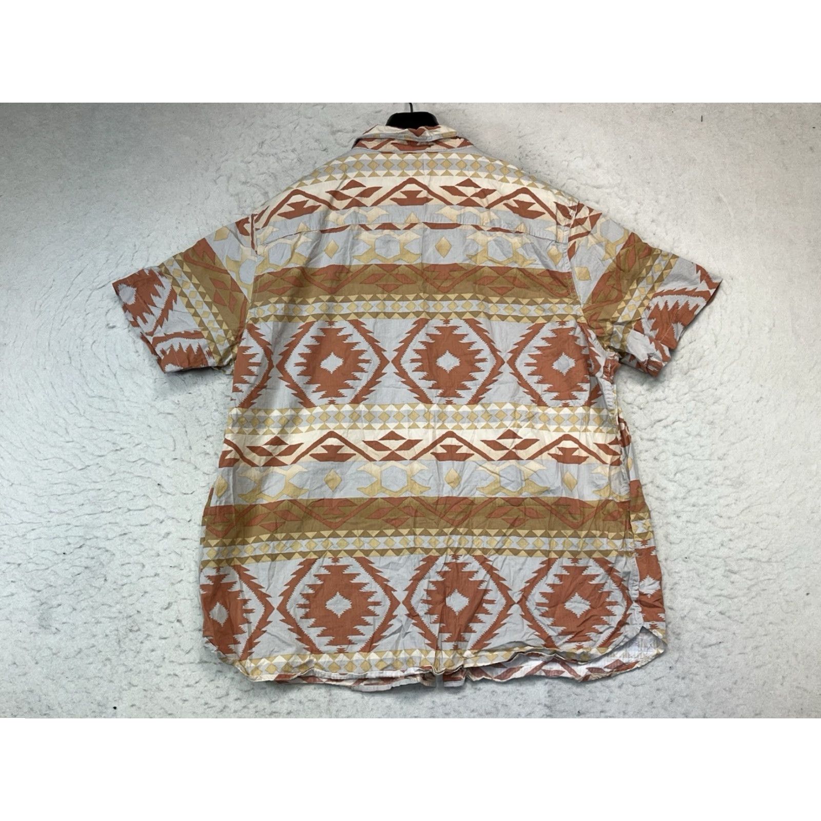 Frye Frye Button-Up Shirt Men 2XL Orange Cream Tan South West Print Short Sleeve Geometric Button-Front Western Casual Travel Size US 39 - 2 Thumbnail