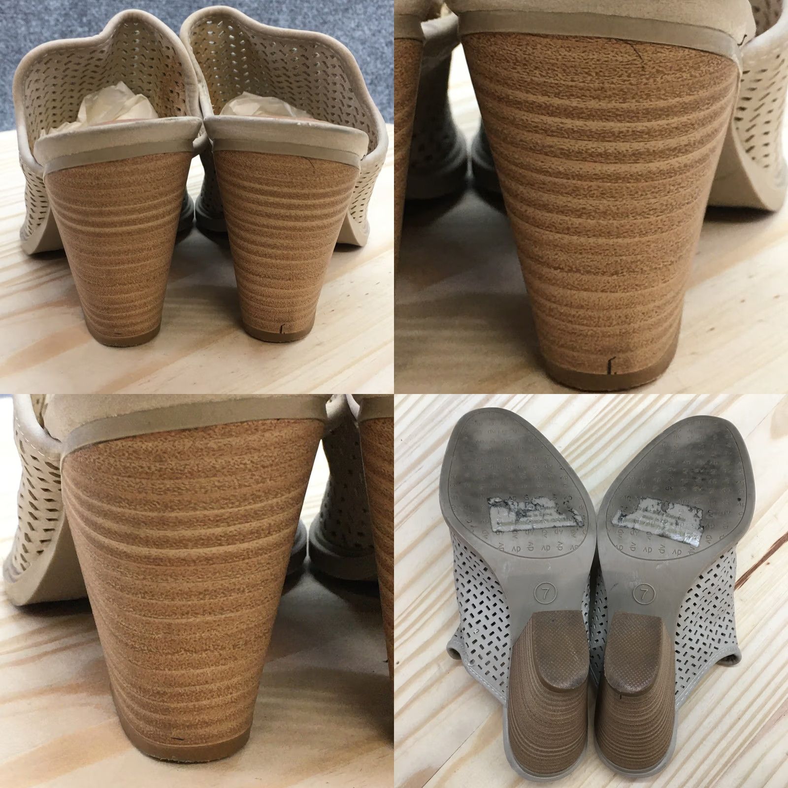 Dolce Vita DV Dolce Vita Kenli Heels Sandals Womens 7 Beige Perforated Mule Slip On Casual Size US 7 / IT 37 - 8 Thumbnail