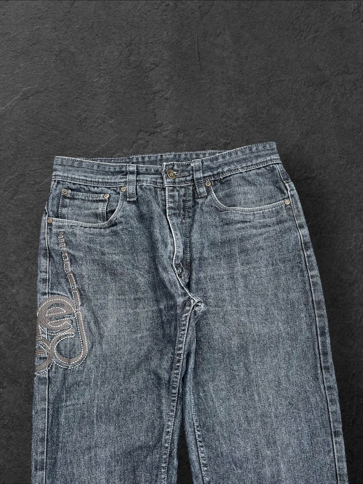 Pelle Pelle × Vintage Vintage Y2K Pelle Pelle SpellOut Denim Pants Skate Rap Jnco Size US 32 / EU 48 - 3 Thumbnail