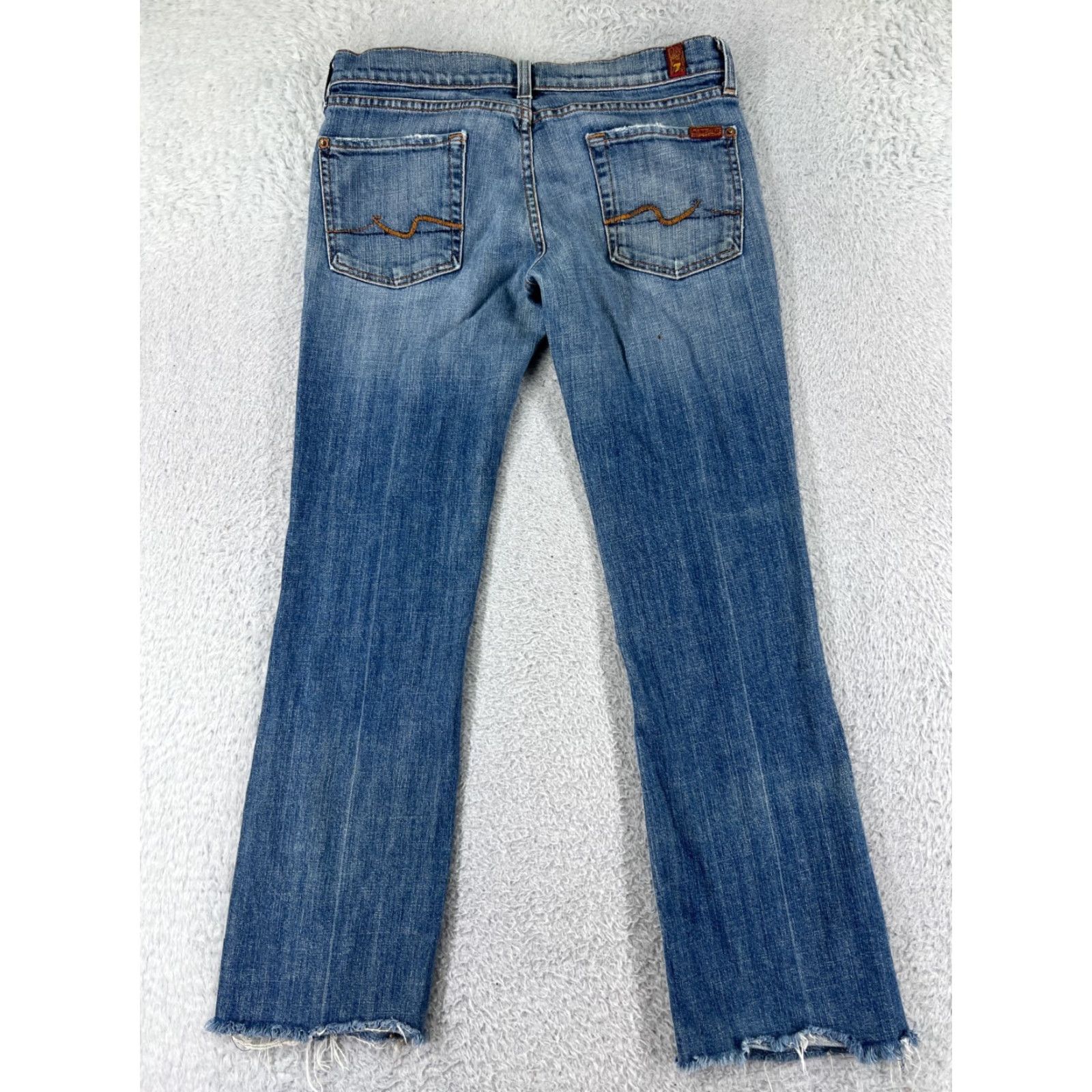 7 For All Mankind 7 For All Mankind Jeans Women 28 Blue Denim Bootcut Raw Hem Distressed Cotton Size 28" / US 6 / IT 42 - 2 Thumbnail