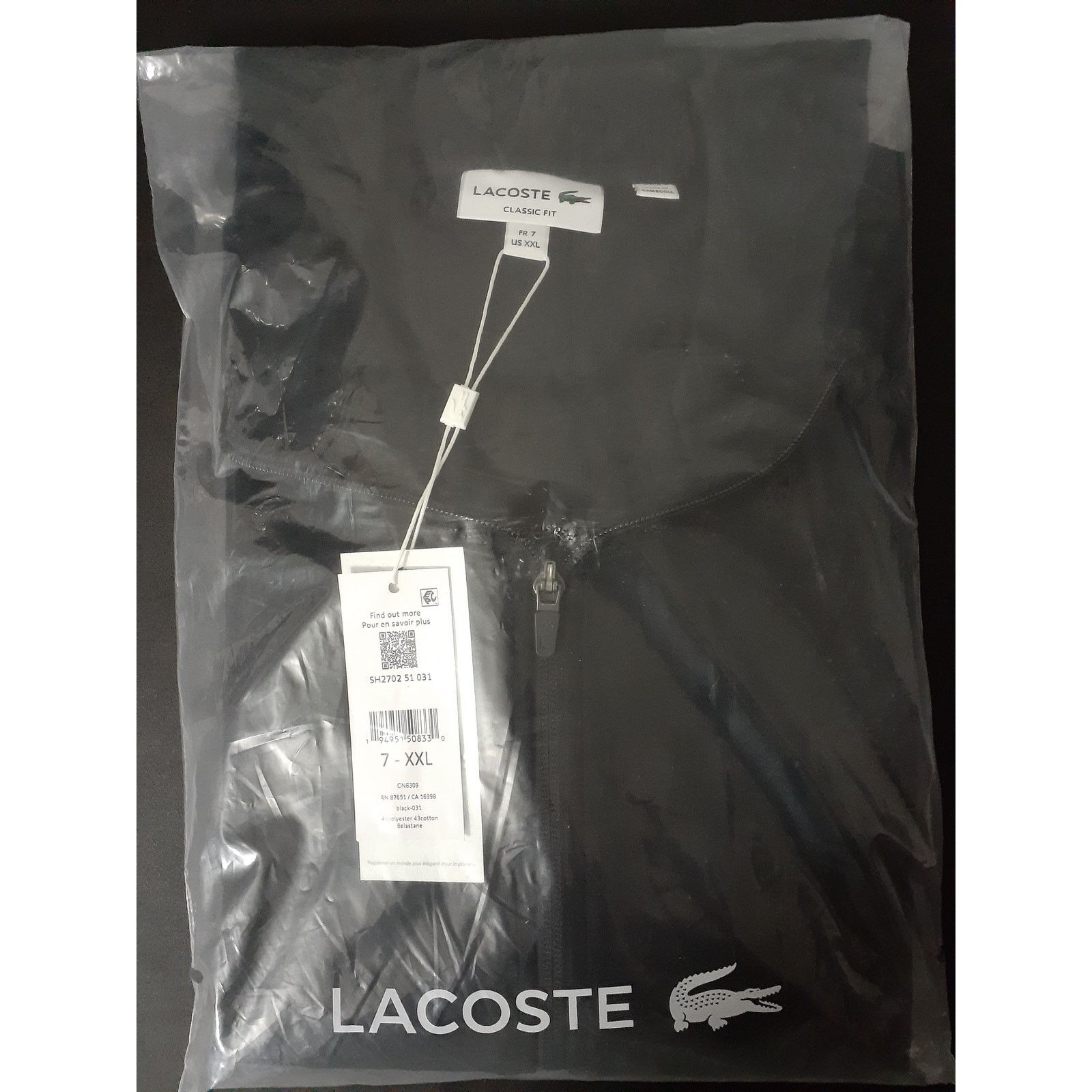 Lacoste Lacoste mens Full Zip Active Double Face Sweatshirt Noir 2XL Size US XXL / EU 58 / 5 - 2 Thumbnail