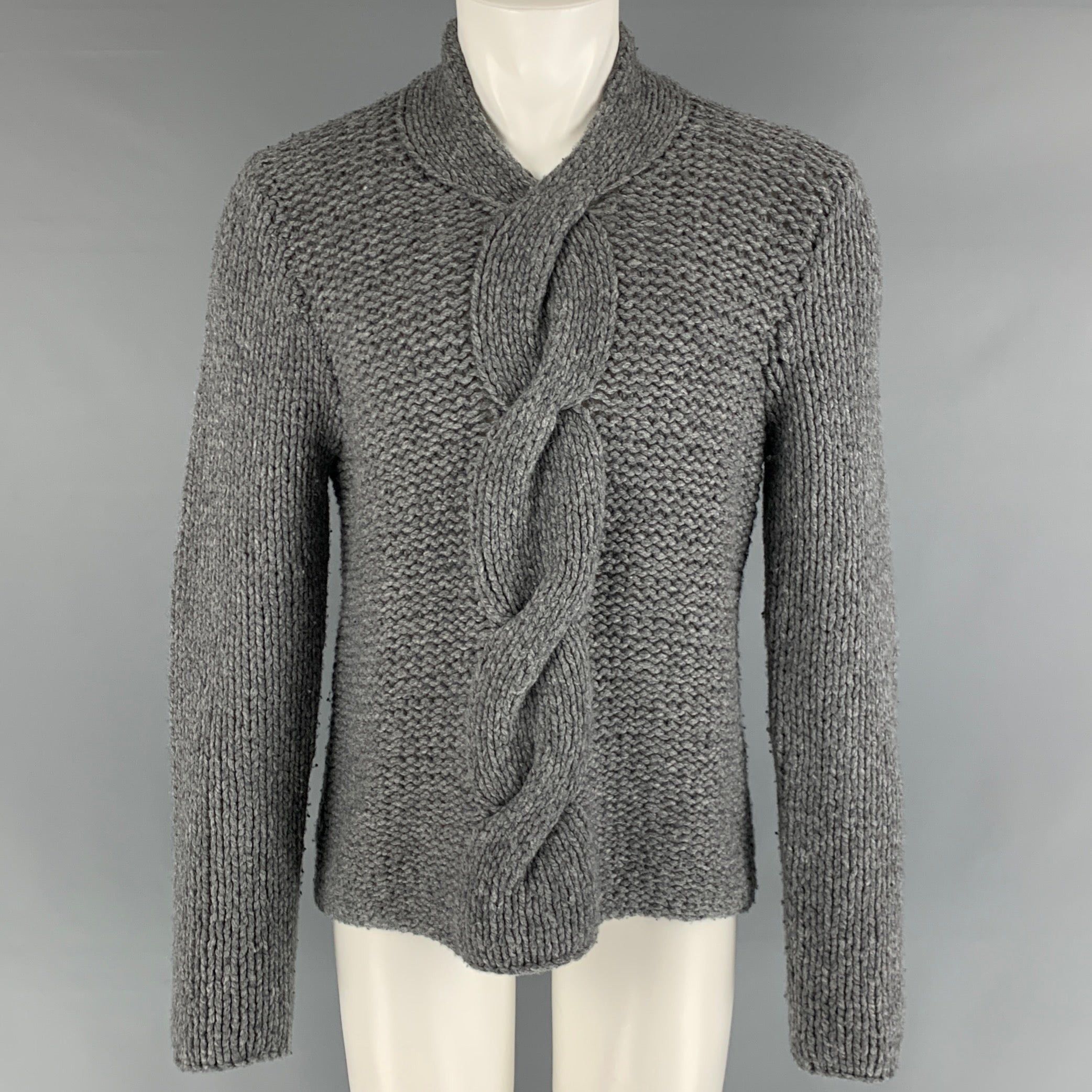 image of Ann Demeulemeester Grey Virgin Wool Cashmere Chunky Knit Sweater, Men's (Size Medium)