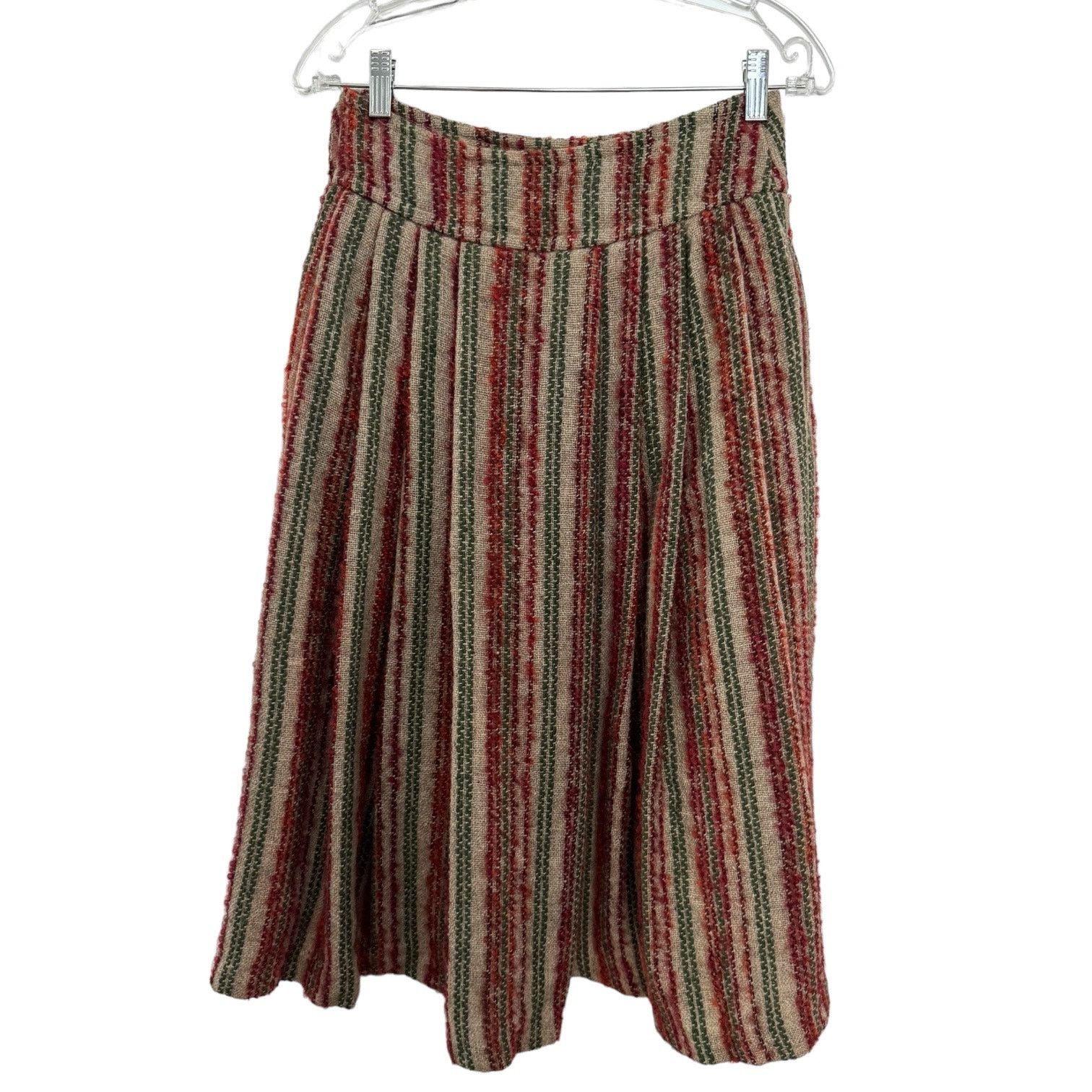 Vintage Vtg high waisted pleated boucle striped midi skirt small Size 27" / US 4 / IT 40 - 16 Thumbnail