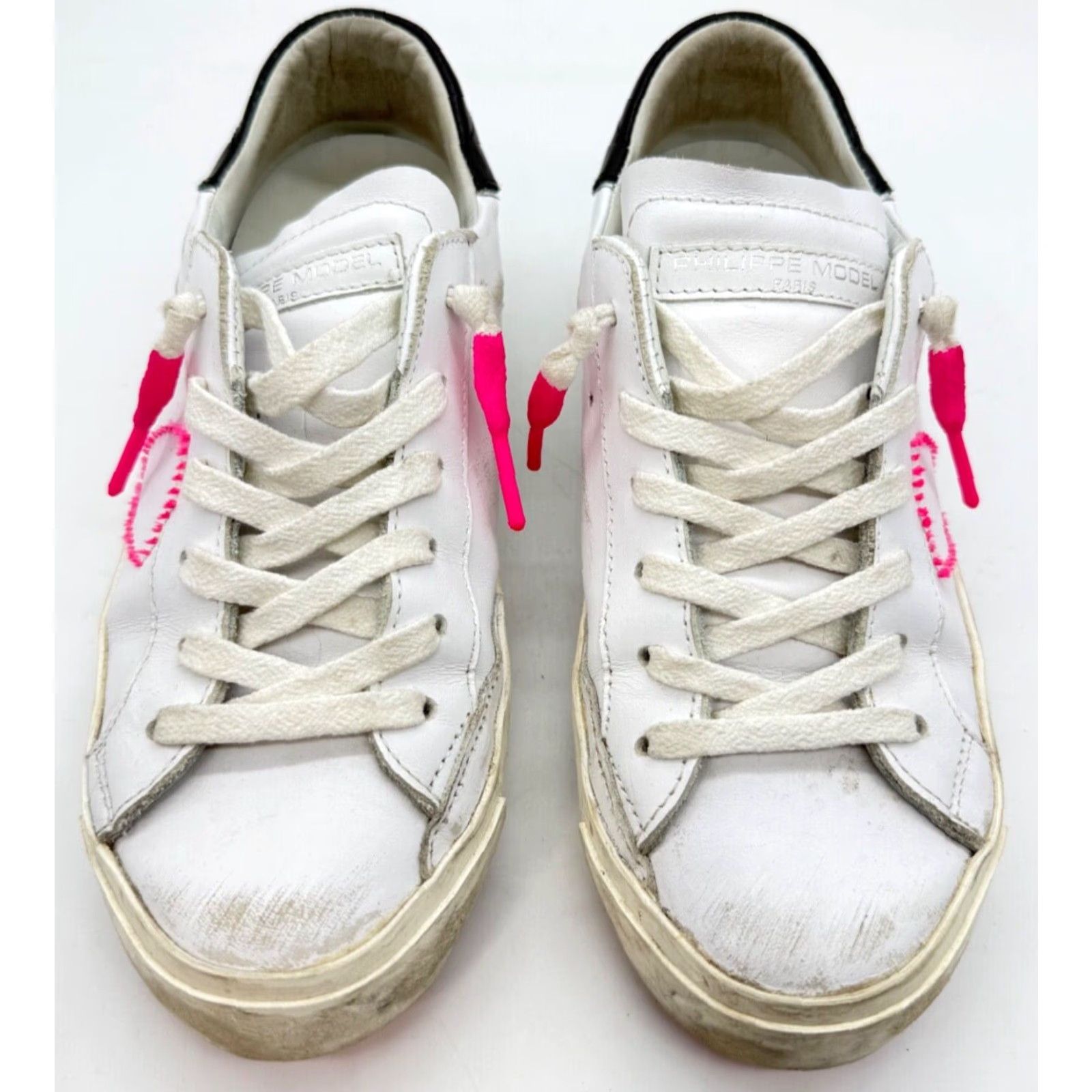 Philippe Model Philippe Model Womens Leather Sneakers Size 36 6 White Pink Distressed Italy Sneaker Leather White Pink Women US 6 EU 36 Size US 6 / IT 36 - 2 Thumbnail