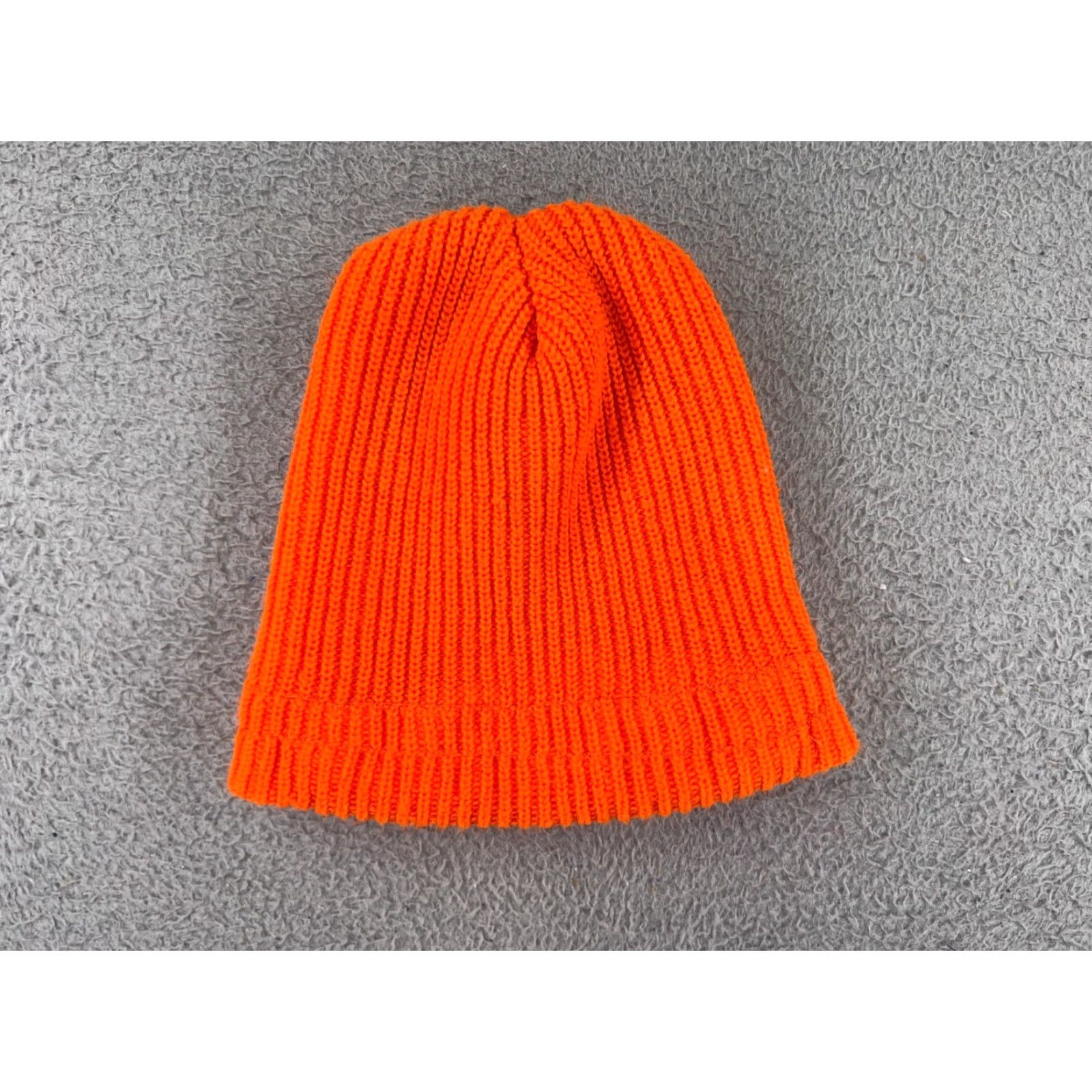 Vintage Beanie Hat Adult One Size Orange Knit Acrylic Hunting Snow Ski High Visibility USA Hunting Cap Mens Size ONE SIZE - 2 Thumbnail