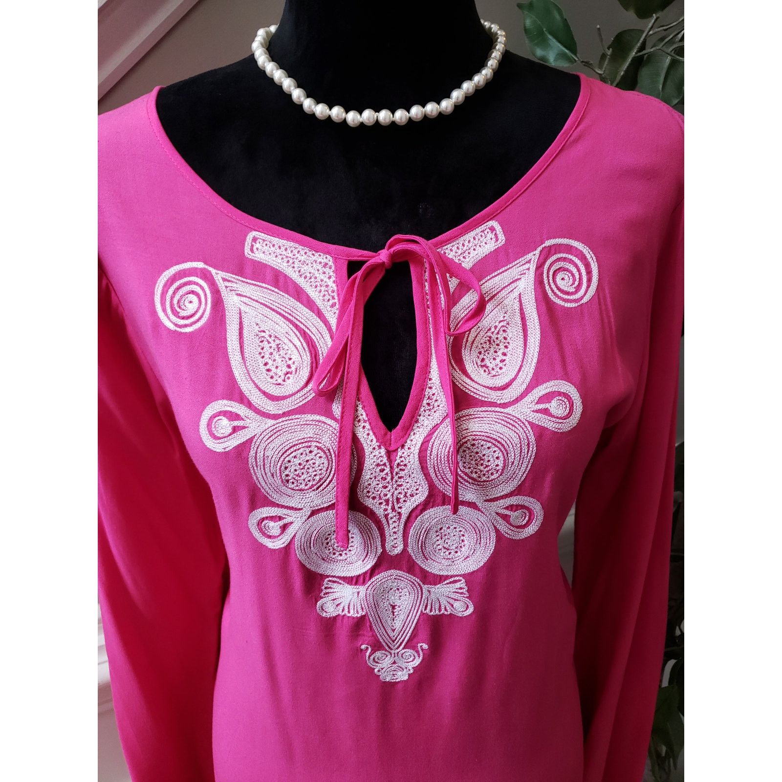 The Unbranded Brand Melissa Paige Tunic Top M Pink Embroidered Boho Peasant Size M / US 6-8 / IT 42-44 - 3 Thumbnail