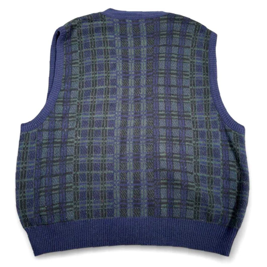 Murano VINTAGE Murano Sweater Vest Cardigan 90s Adult Large Blue Green Plaid Wool Knit Crew Neck Mens Size US L / EU 52-54 / 3 - 3 Thumbnail