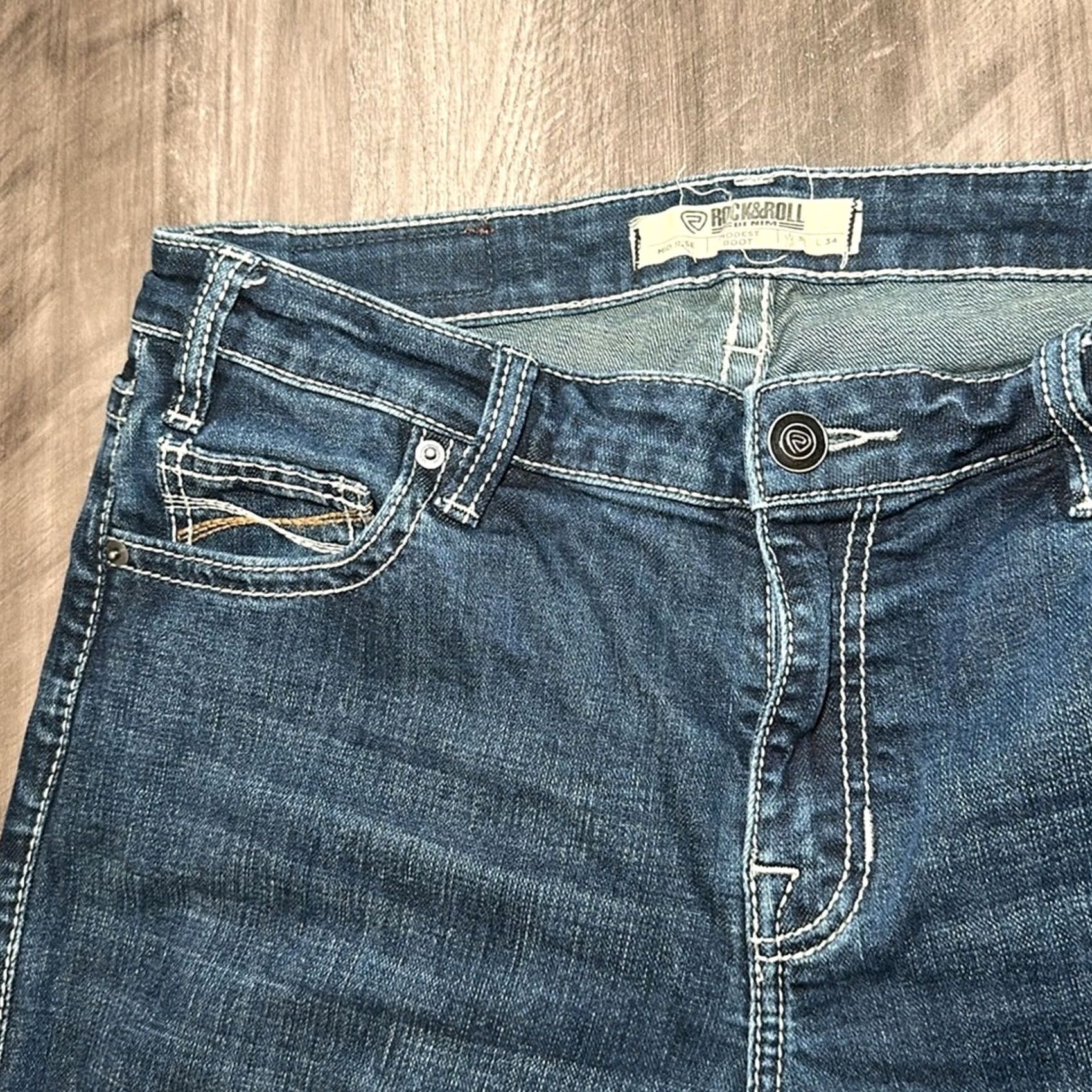 Denime VINTAGE Rock & Roll Denim Bootcut Jeans Women 31 Regular Blue 33x34 90s Style Mens Womens Size 24" / US 00 / IT 34 - 5 Thumbnail
