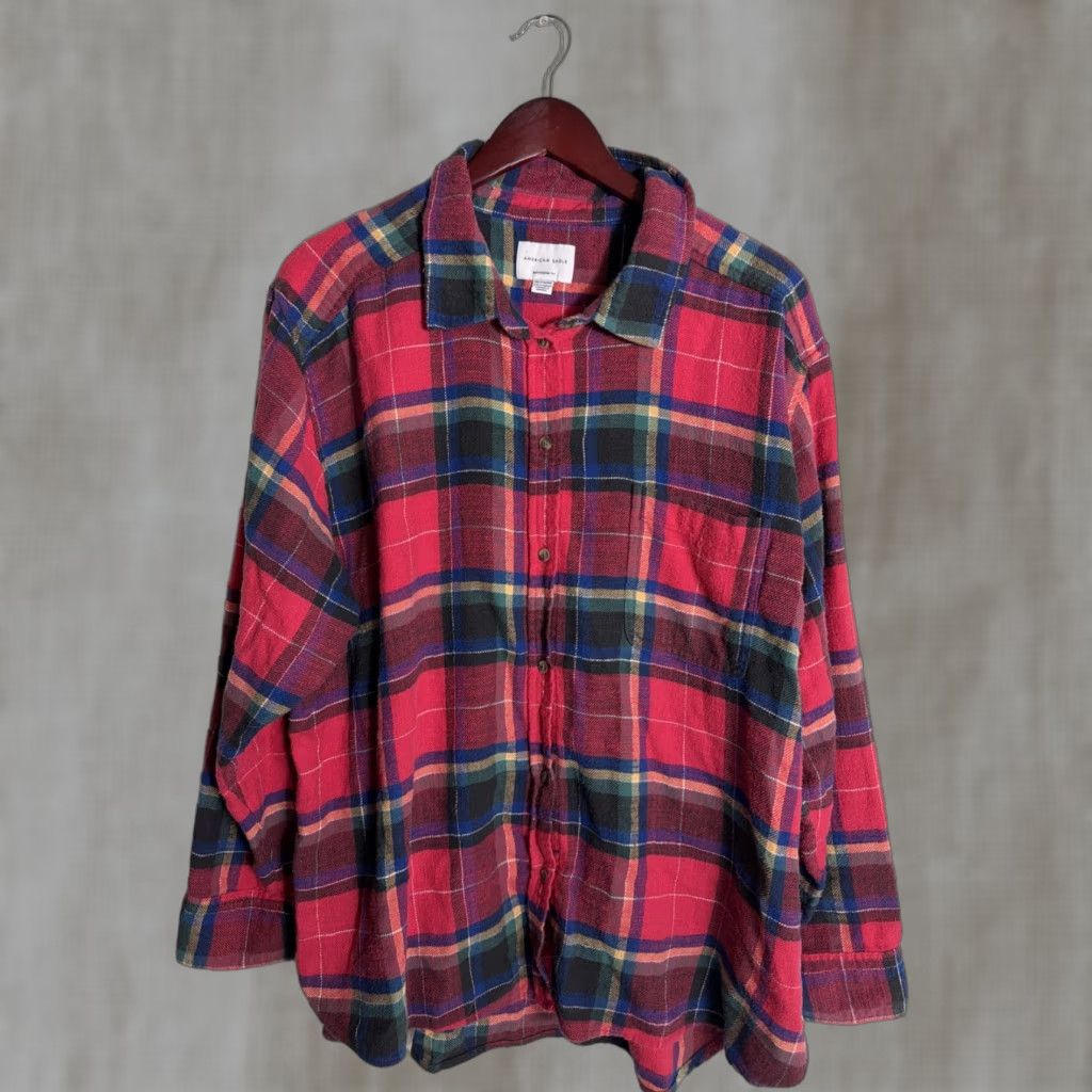 American Eagle Outfitters American Eagle Women’s XXL Long Sleeve Flannel Shirt Red Plaid Button-Up Boyfriend Fit Size XXL / US 16-18 / IT 52-54 - 1 Thumbnail