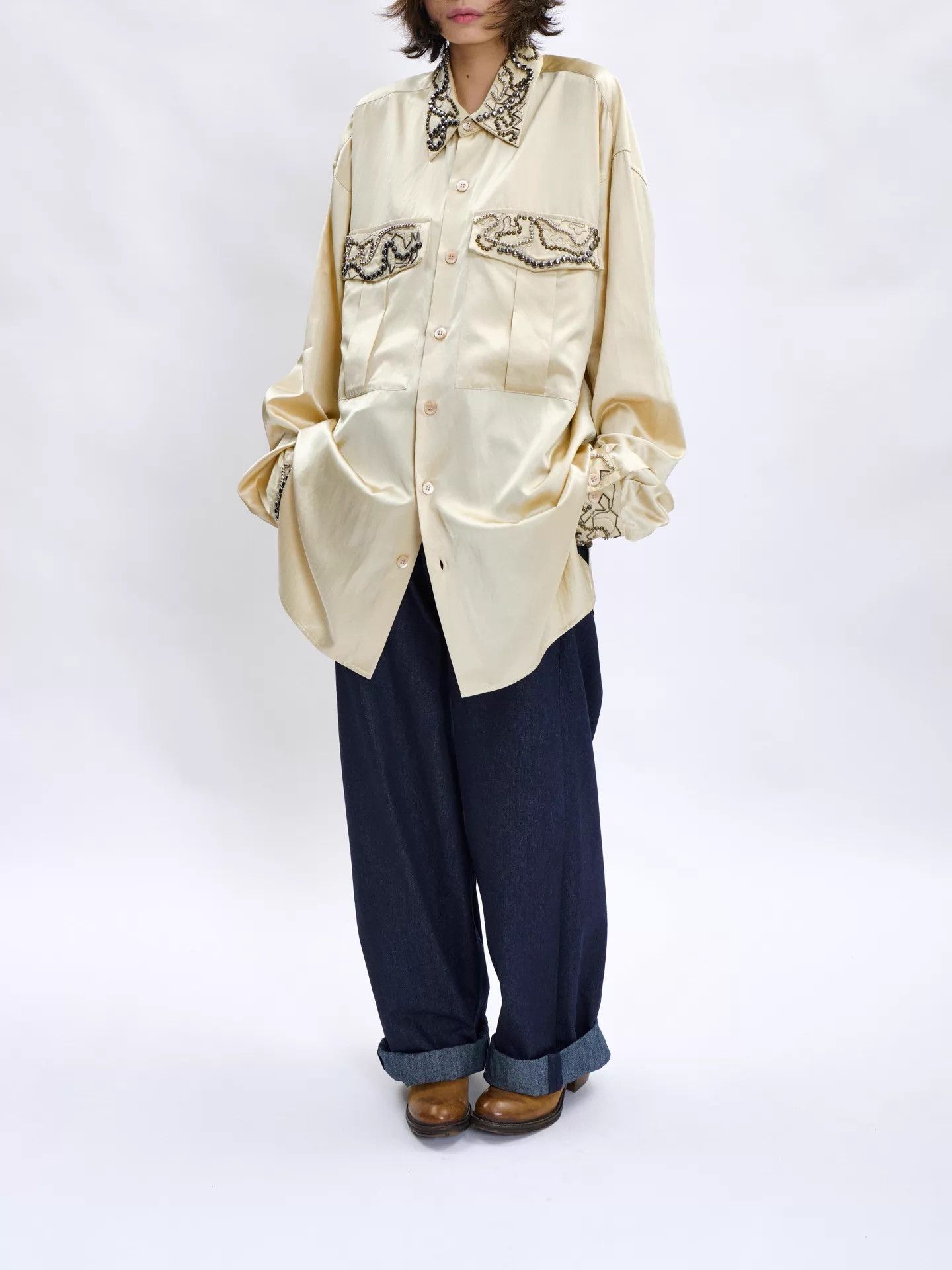 Dries Van Noten Dries Van Noten 23AW Men's Hand Beaded Cream Shirt M Size US M / EU 48-50 / 2 - 3 Thumbnail