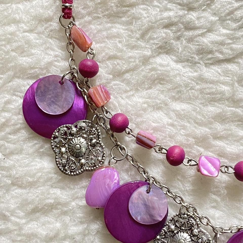 Other Purple Layered Necklace with Silver & Natural Charms Size ONE SIZE - 7 Thumbnail