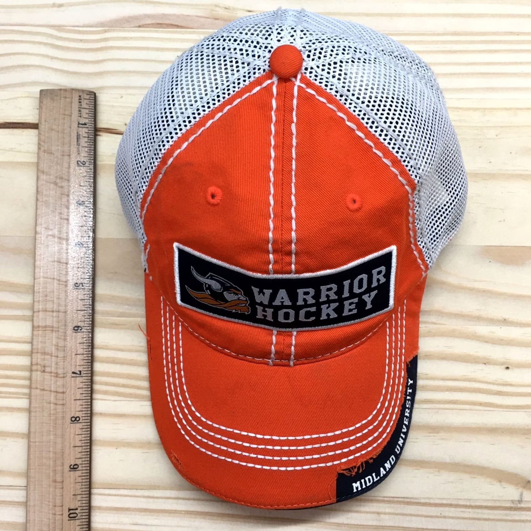 Vintage Warrior Hockey Midland University Trucker Hat Unisex Orange OS Embroidered Logo Size ONE SIZE - 5 Thumbnail